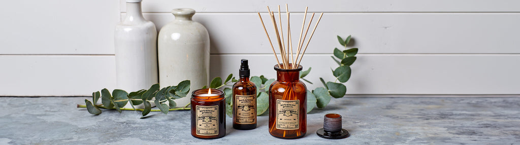Parkminster's Apothecary Collection: Hand-blended candles and reed diffusers evoke old-world charm. Made fresh in small batches, housed in elegant amber glass for timeless style.
