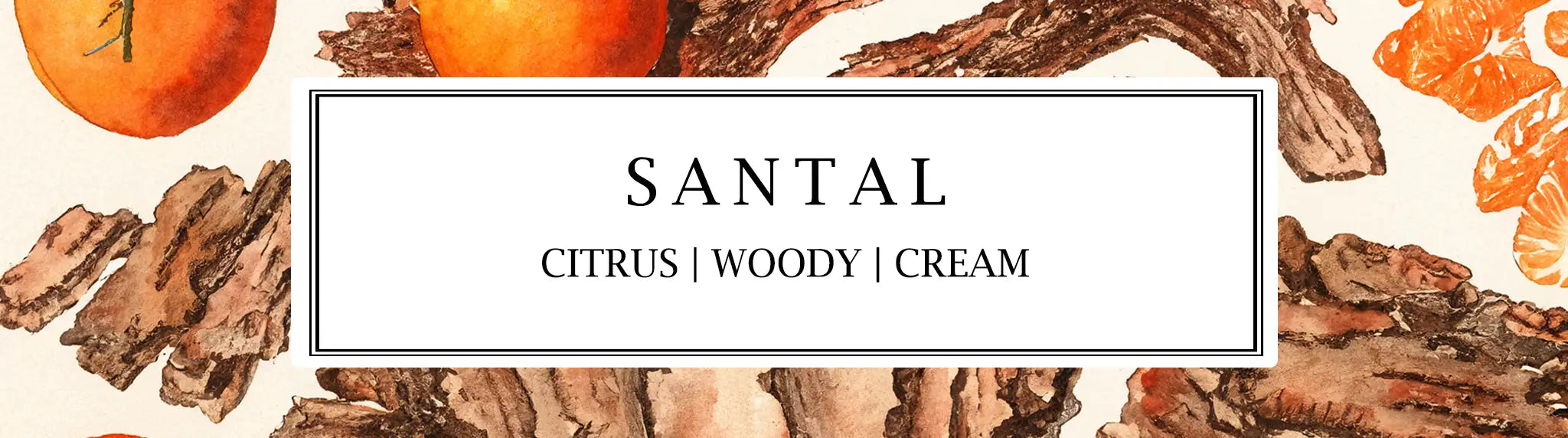 Parkminster Santal fragrance collection inspired citrus woody cream scent profile creating a warm calming and softly grounding natural home fragrance atmosphere