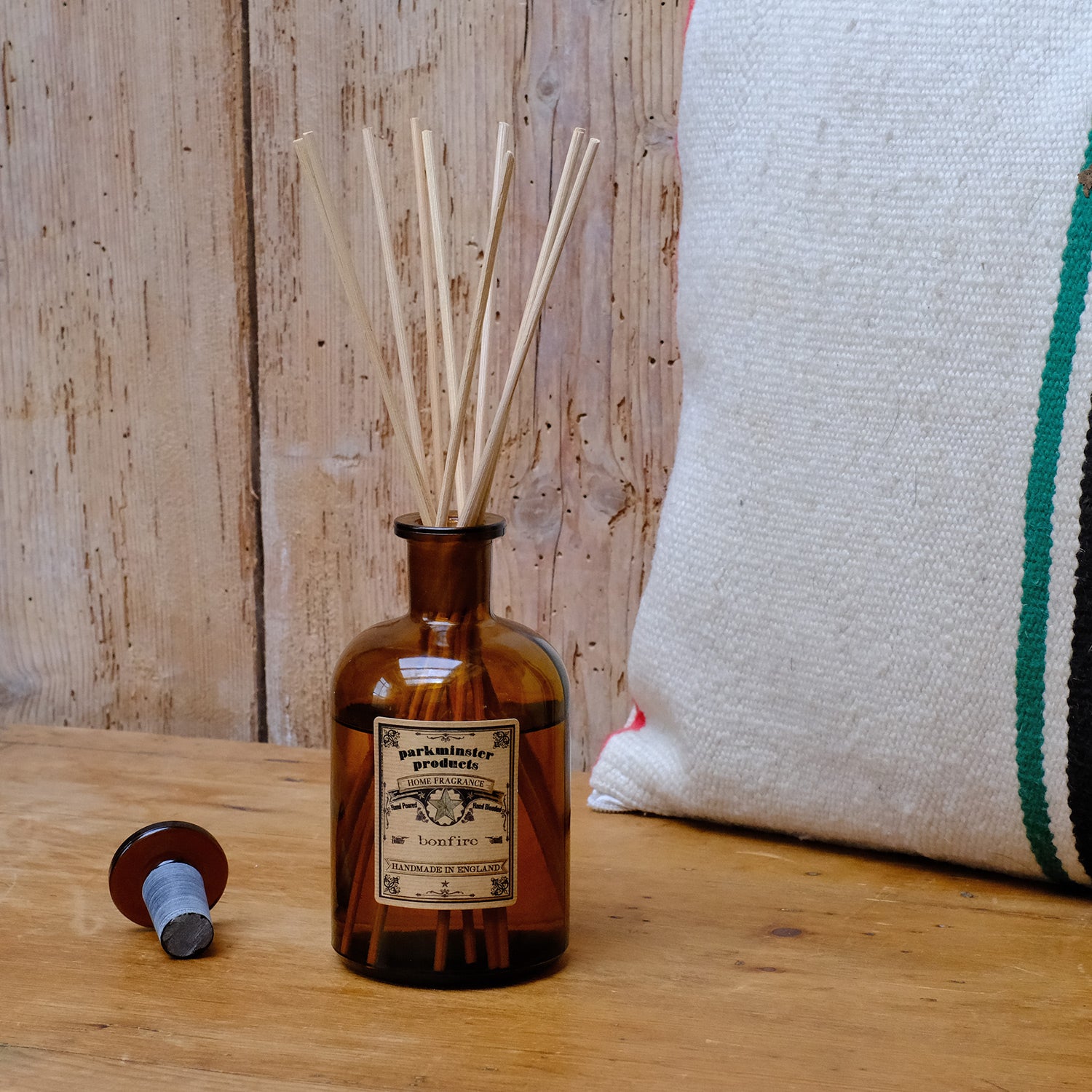 Parkminster Home Fragrance Bonfire Reed Diffuser, 200ml scent reminiscent of an autumn wood fire, part of the Cornwall-made Apothecary Collection