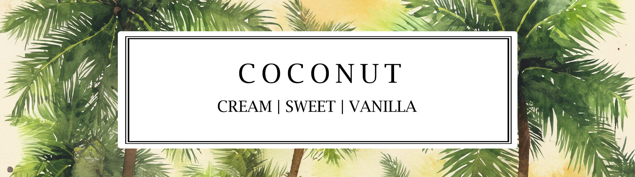 Coconut fragrance collection featuring hand-made soy wax candles, reed diffusers, and room mists with tropical coconut and floral notes.