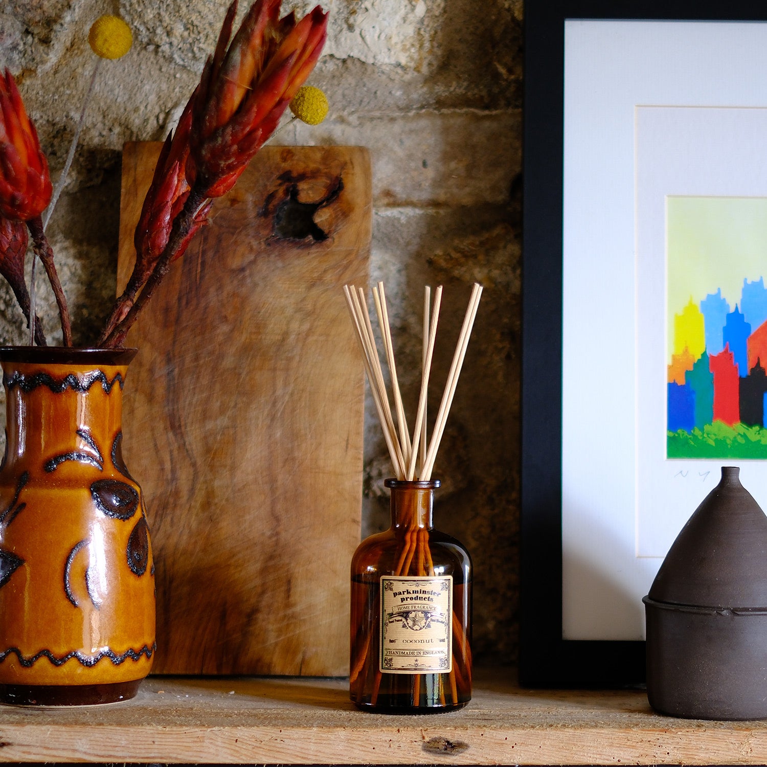 200ml Coconut Reed Diffuser by Parkminster Home Fragrance, offering a tropical and sweet scent, from the Apothecary Collection, made in Cornwall
