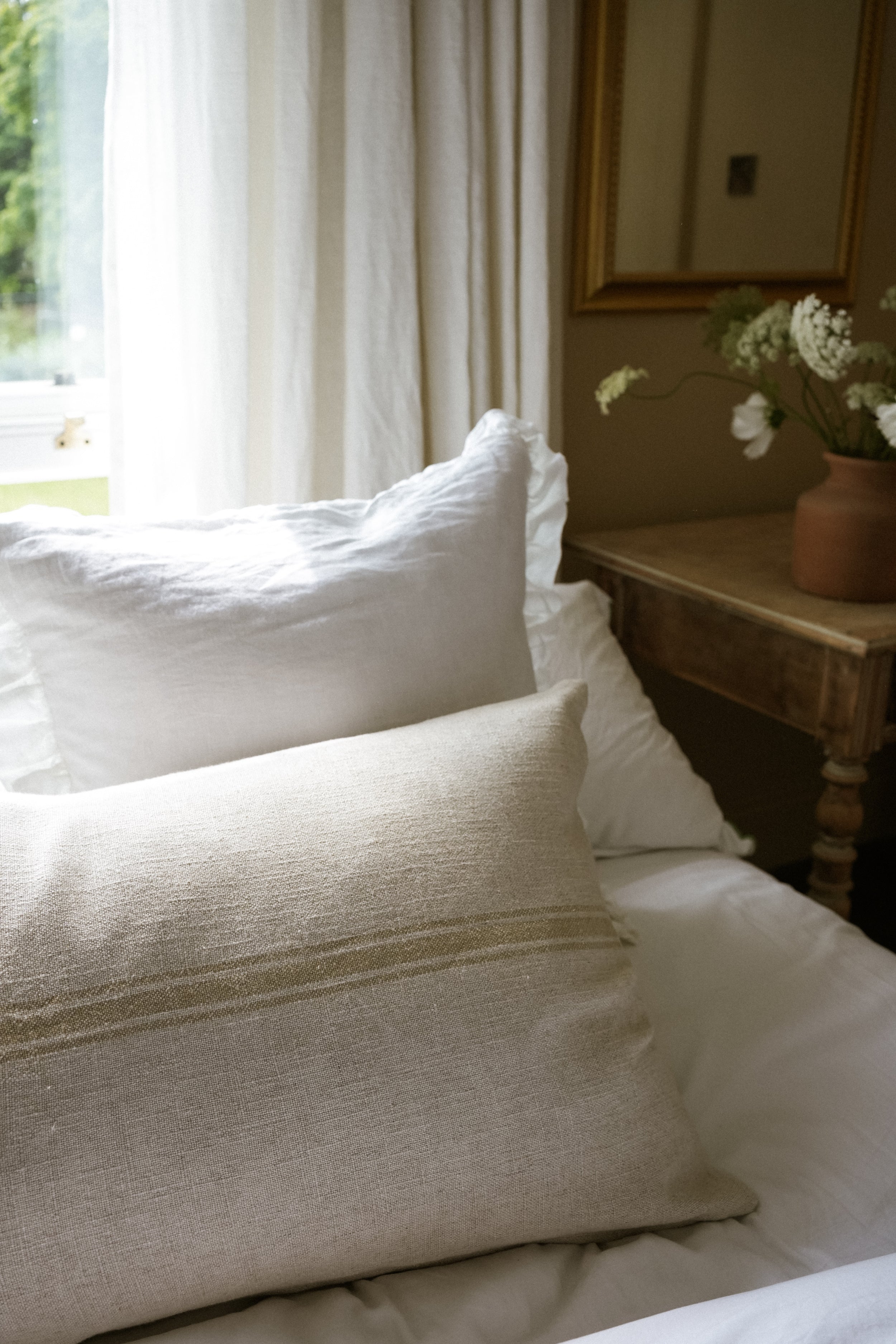 The Rustic Stripe Ruffle Cushion 30x50 - Brick home decor piece curated by Parkminster Living