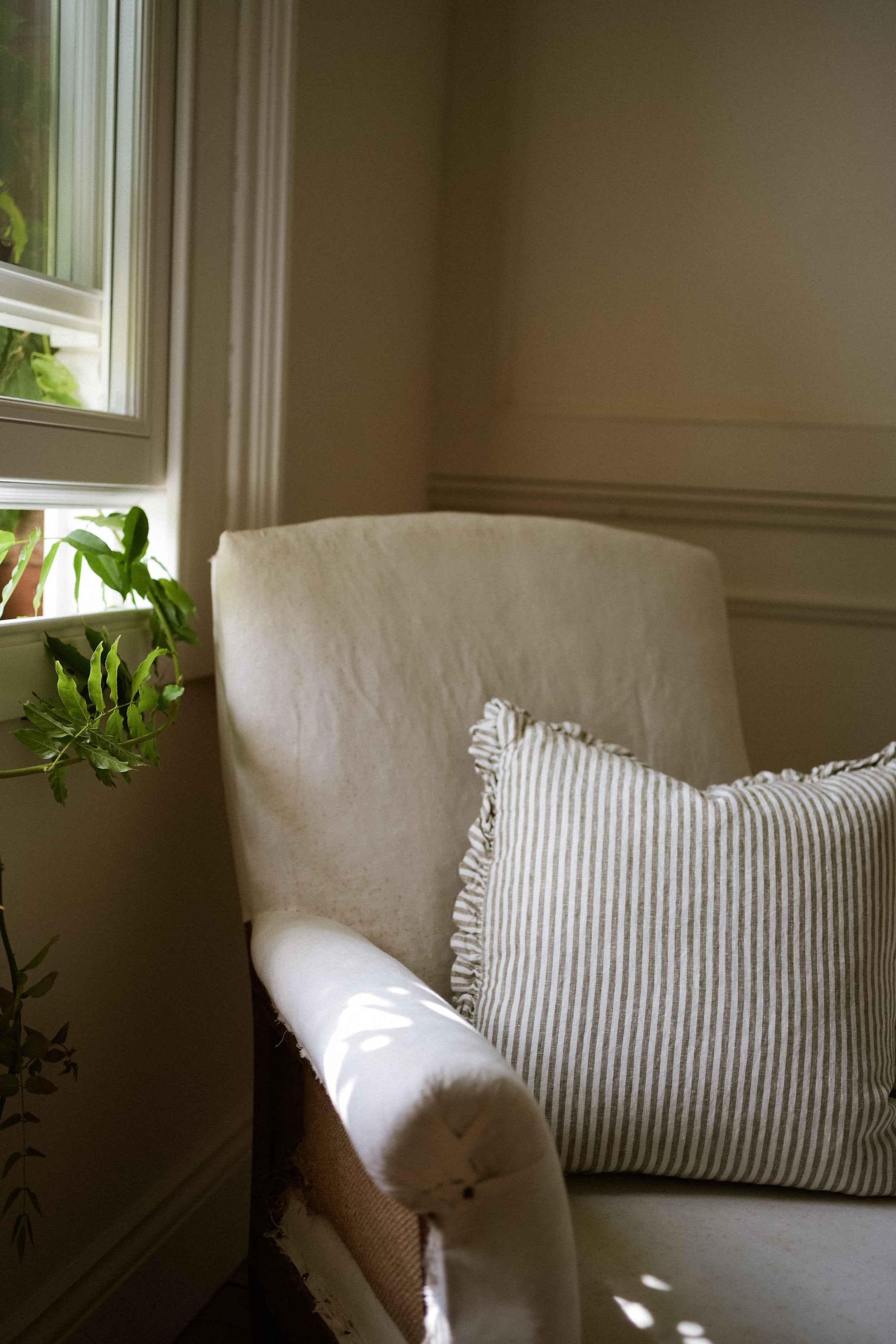 The Rustic Stripe Ruffle Cushion 45x45 - Sage home decor piece curated by Parkminster Living