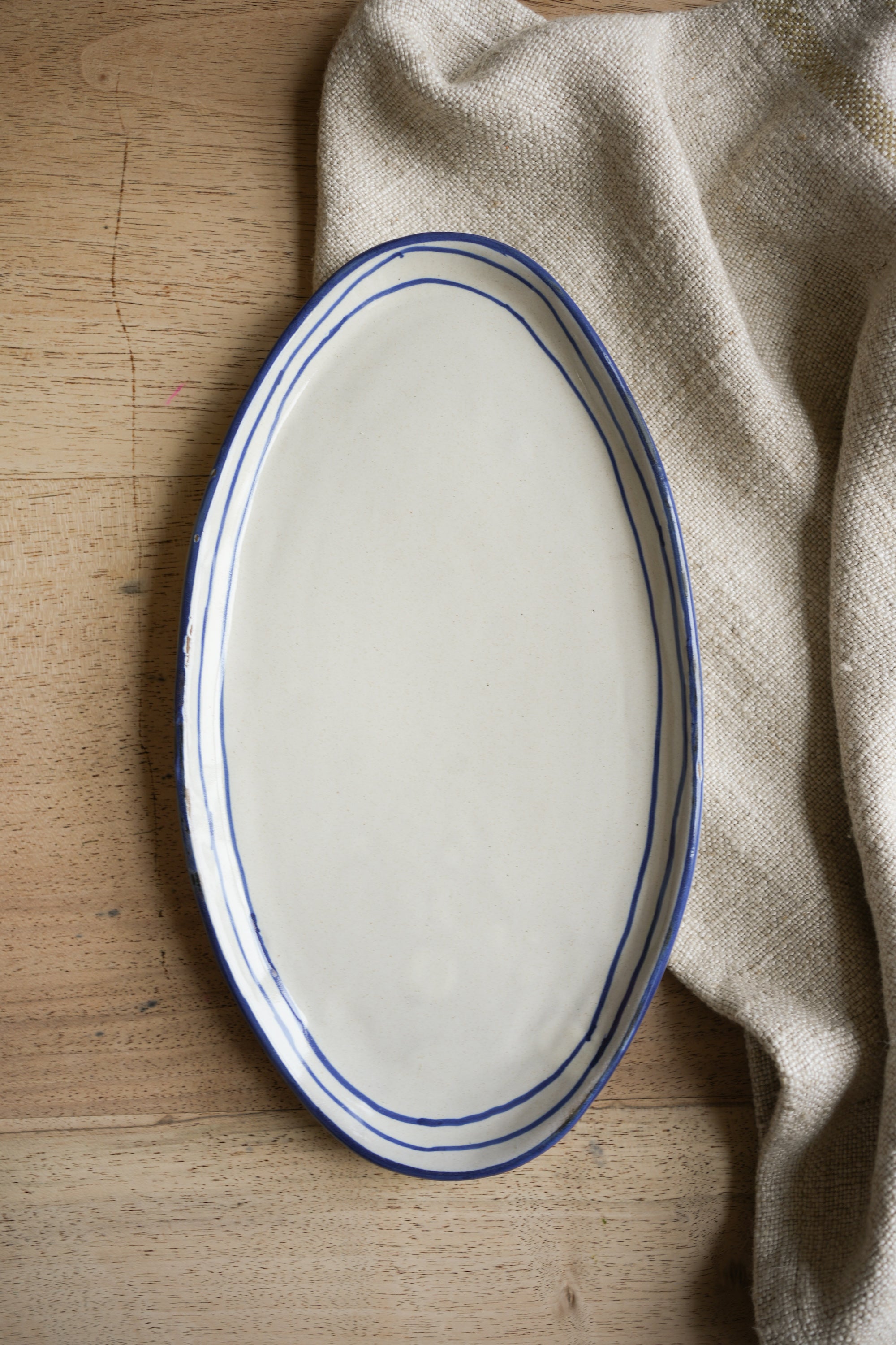 Hand Painted Breton Stripe Oval Plate - Ink curated home decor piece by Parkminster Living