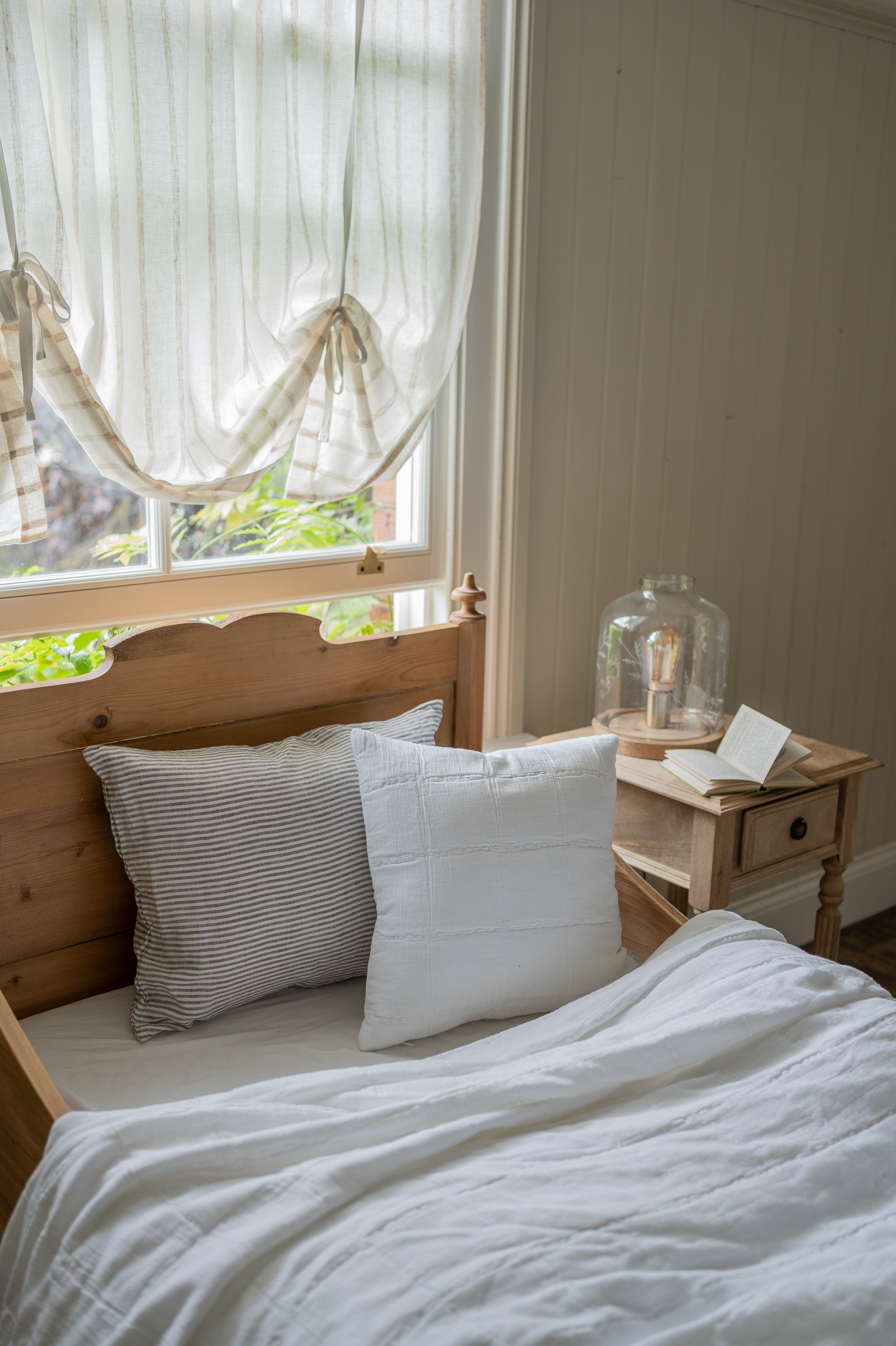 The Provence Ticking Stripe Washed Linen Cushion Olive 40x40cm home decor piece curated by Parkminster Living