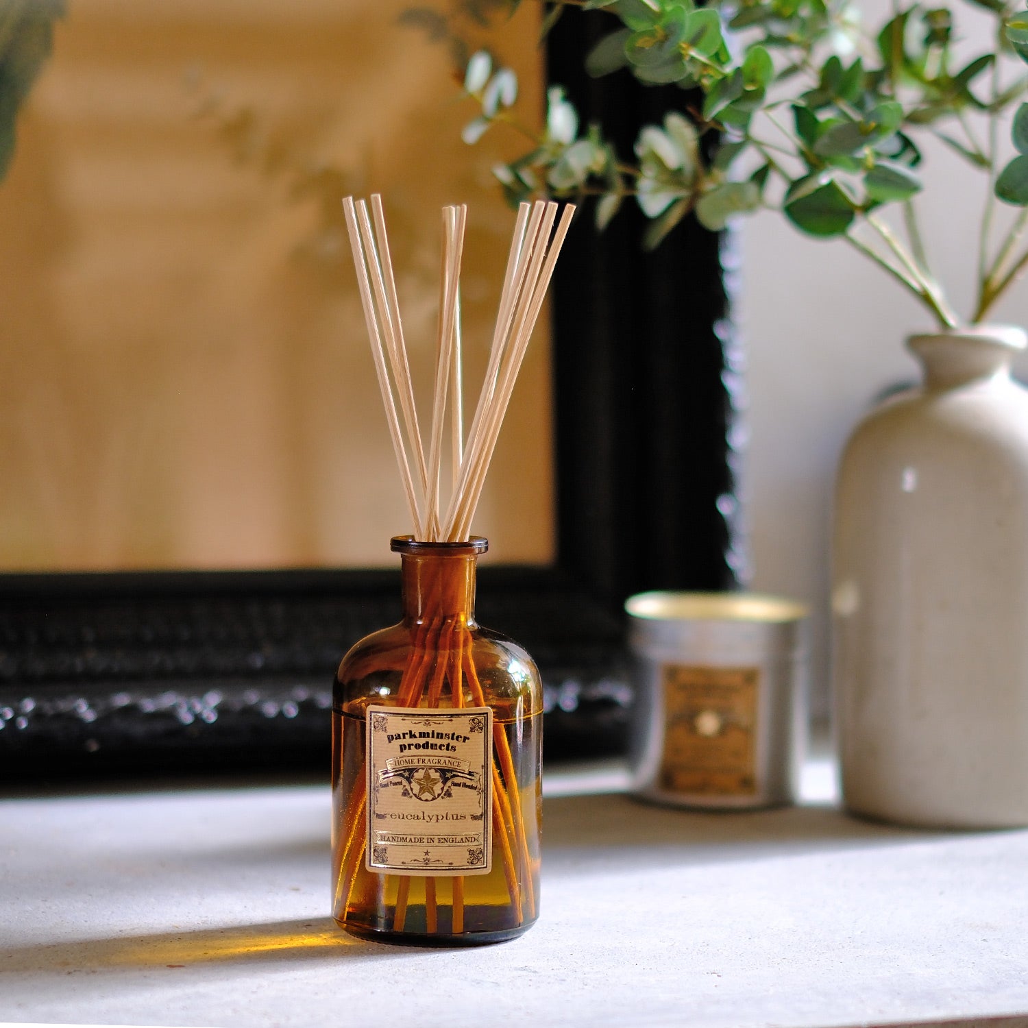200ml Eucalyptus Reed Diffuser by Parkminster Home Fragrance, made with 100% essential oil, from the Apothecary Collection, handcrafted in Cornwall