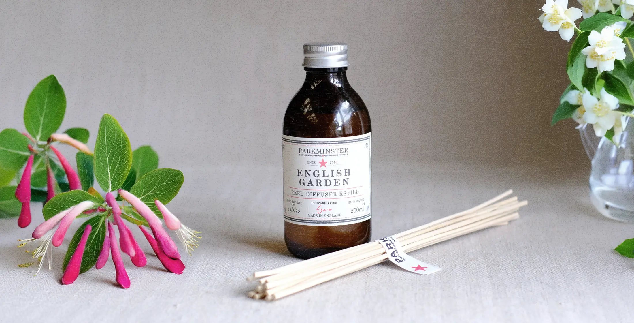 a Best Selling English Garden Reed Diffuser Refill with rich jasmin and honeysuckle notes by Parkminster