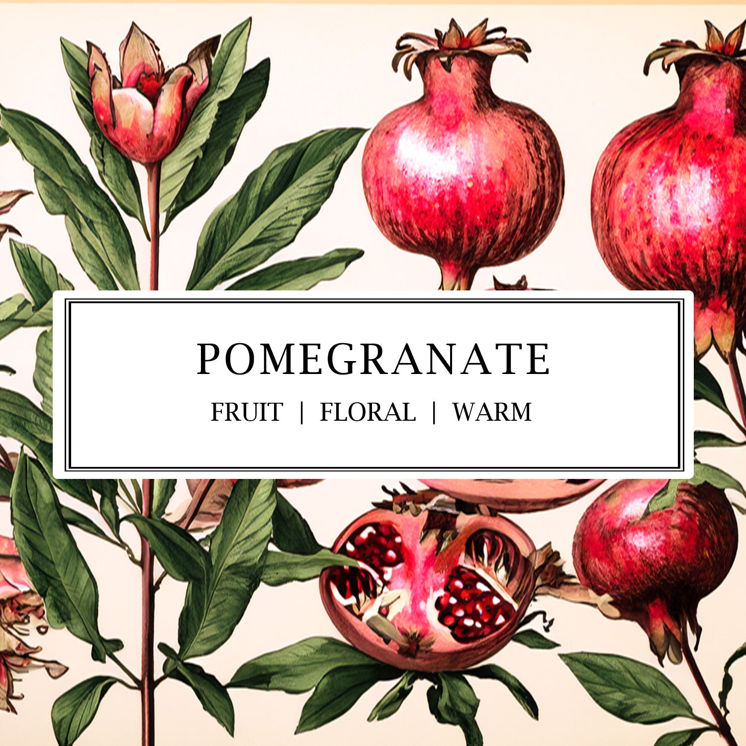Rich and vibrant Pomegranate fragrance with natural, botanical notes of ripe fruit. Handcrafted in England for soy wax candles, reed diffusers & home fragrance.