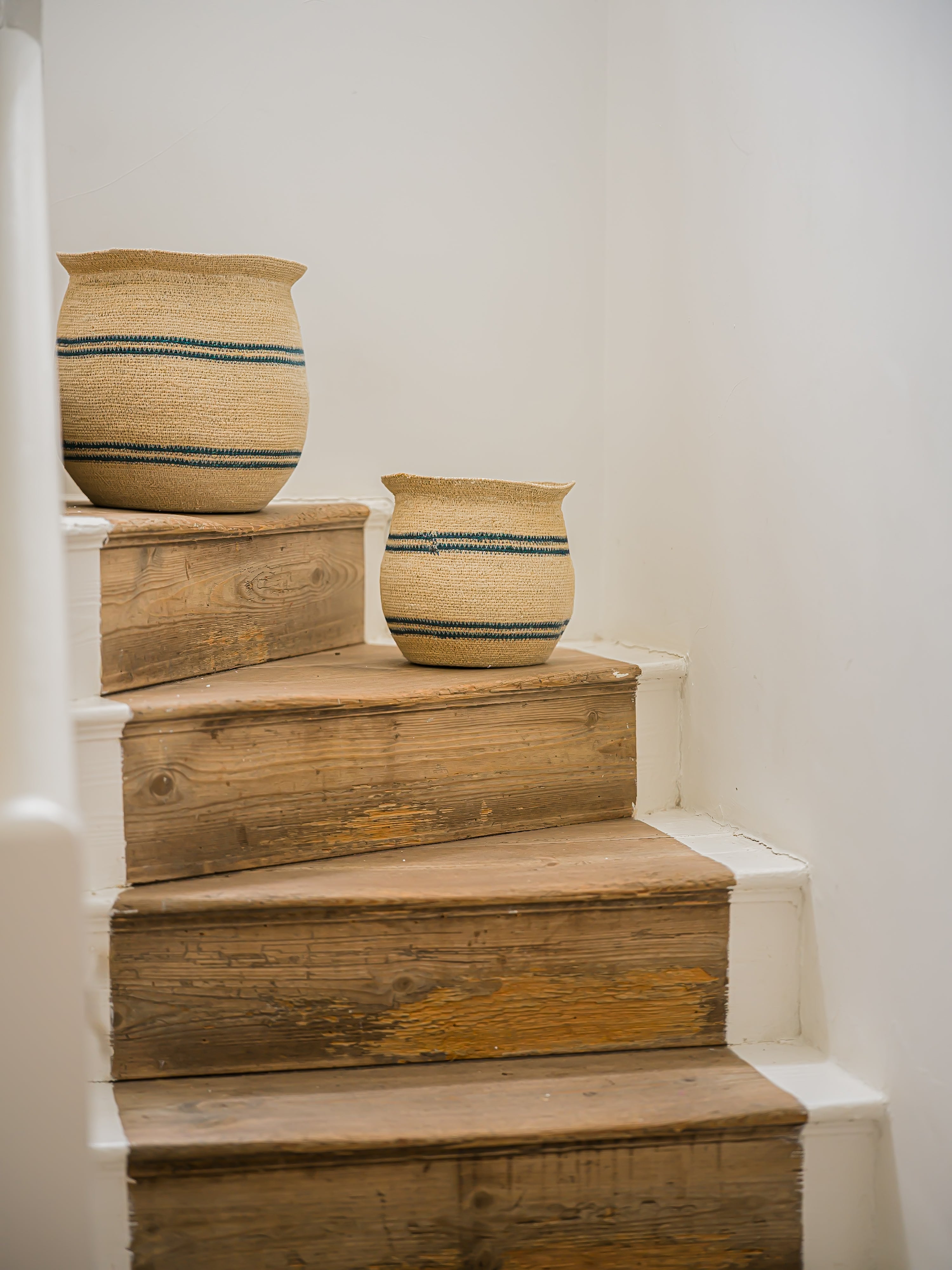 Harbour Stripe Seagrass Belly Baskets - Navy curated home decor piece by Parkminster Living