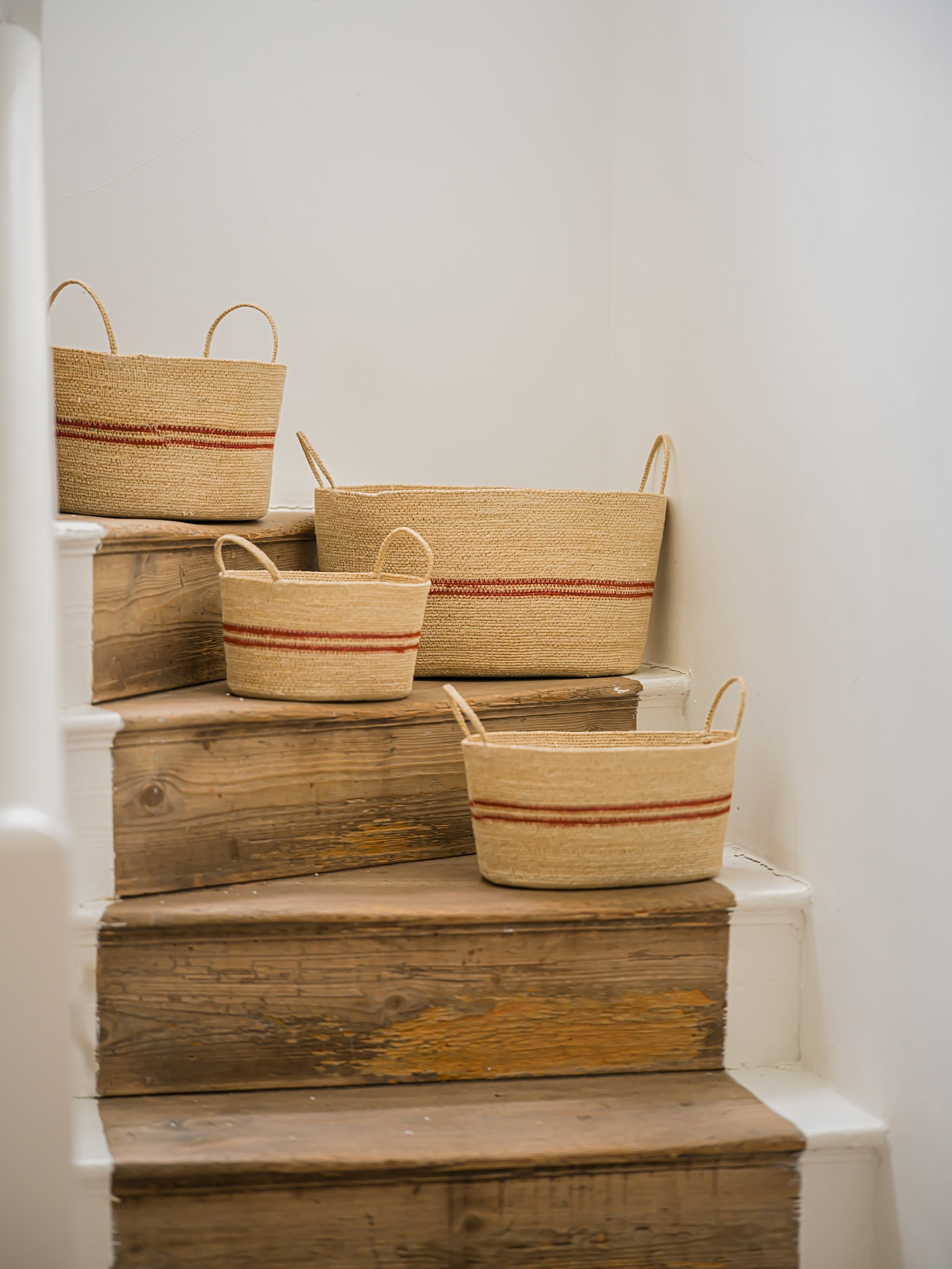 Harbour Stripe Seagrass Oval Baskets - Red curated home decor piece by Parkminster Living