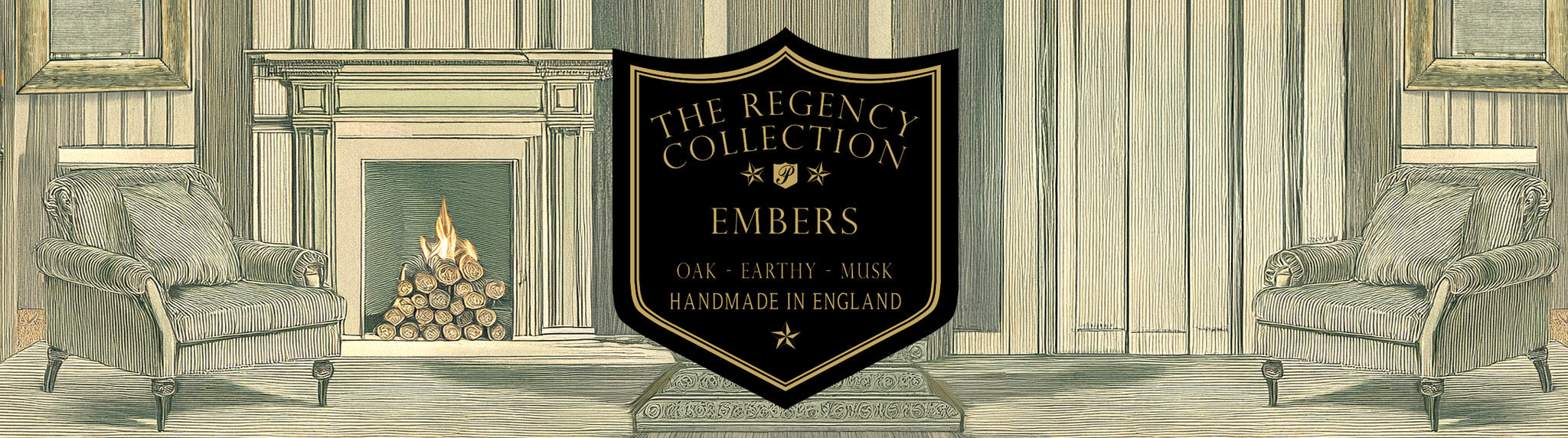 Embers Reed Diffusers and Scented Candles by Parkminster—rich cedarwood, pine, and cardamom in a natural, plant-based fragrance, part of the elegant Regency Collection.