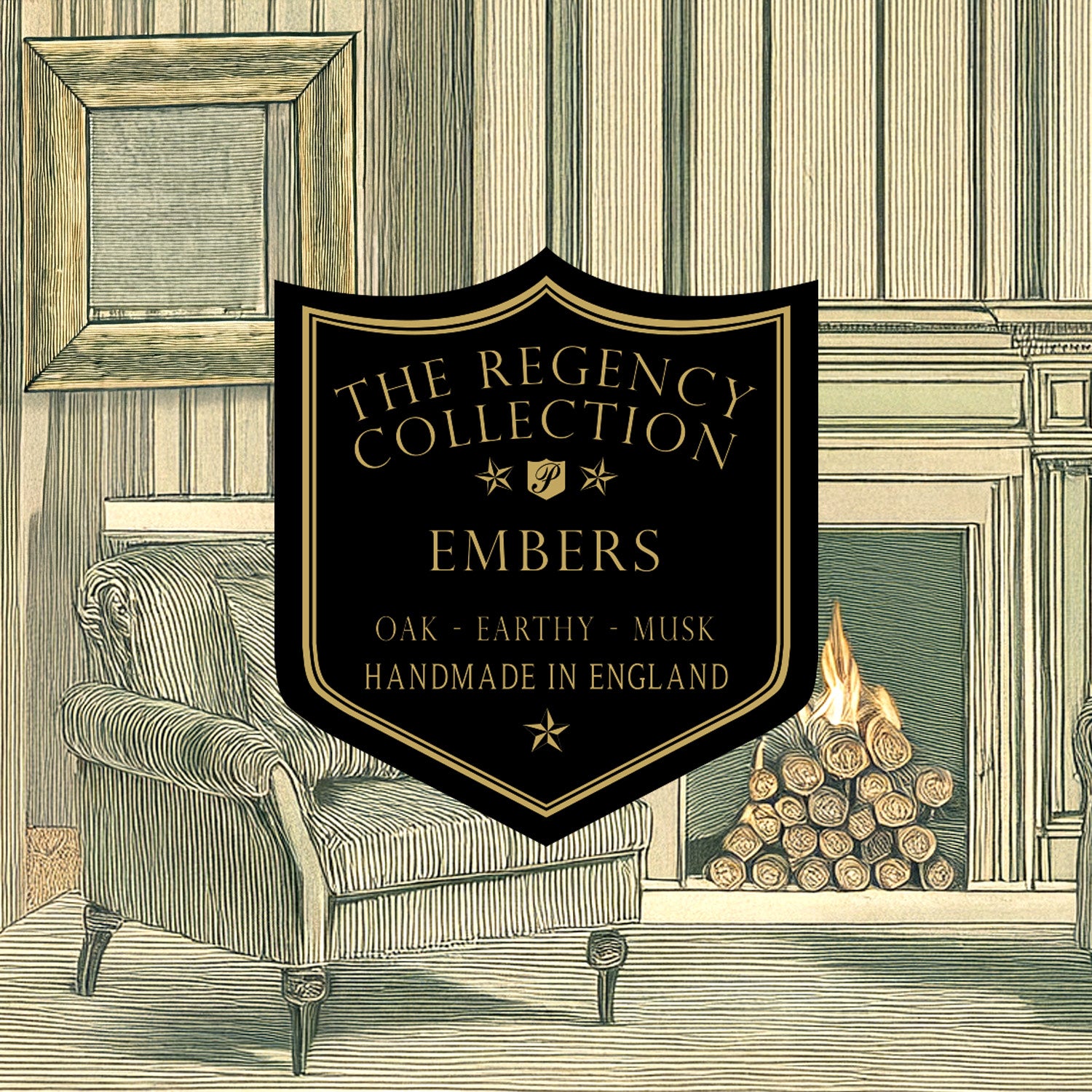 Parkminster Embers Scented Candles and Diffusers from the Regency Collection—hand-poured soy wax with smoky cedarwood, pine, and spiced cardamom in luxury green glass.