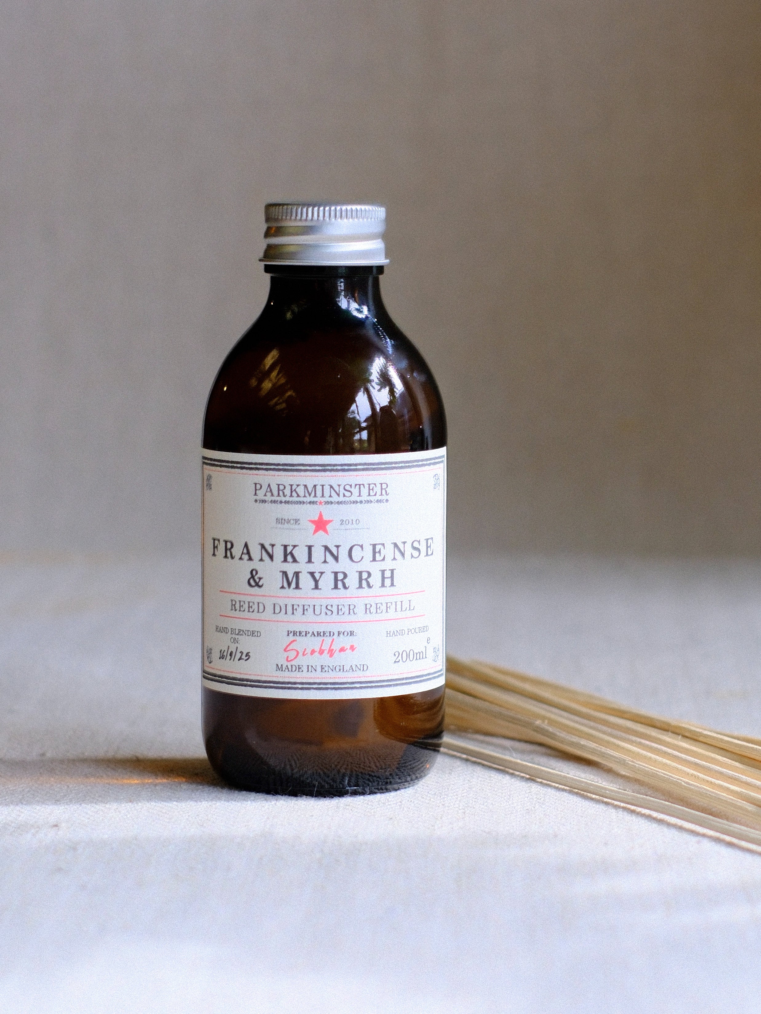 Frankincense & Myrrh Reed Diffuser Refill 200ml – natural, hand-blended home fragrance for Christmas by Parkminster