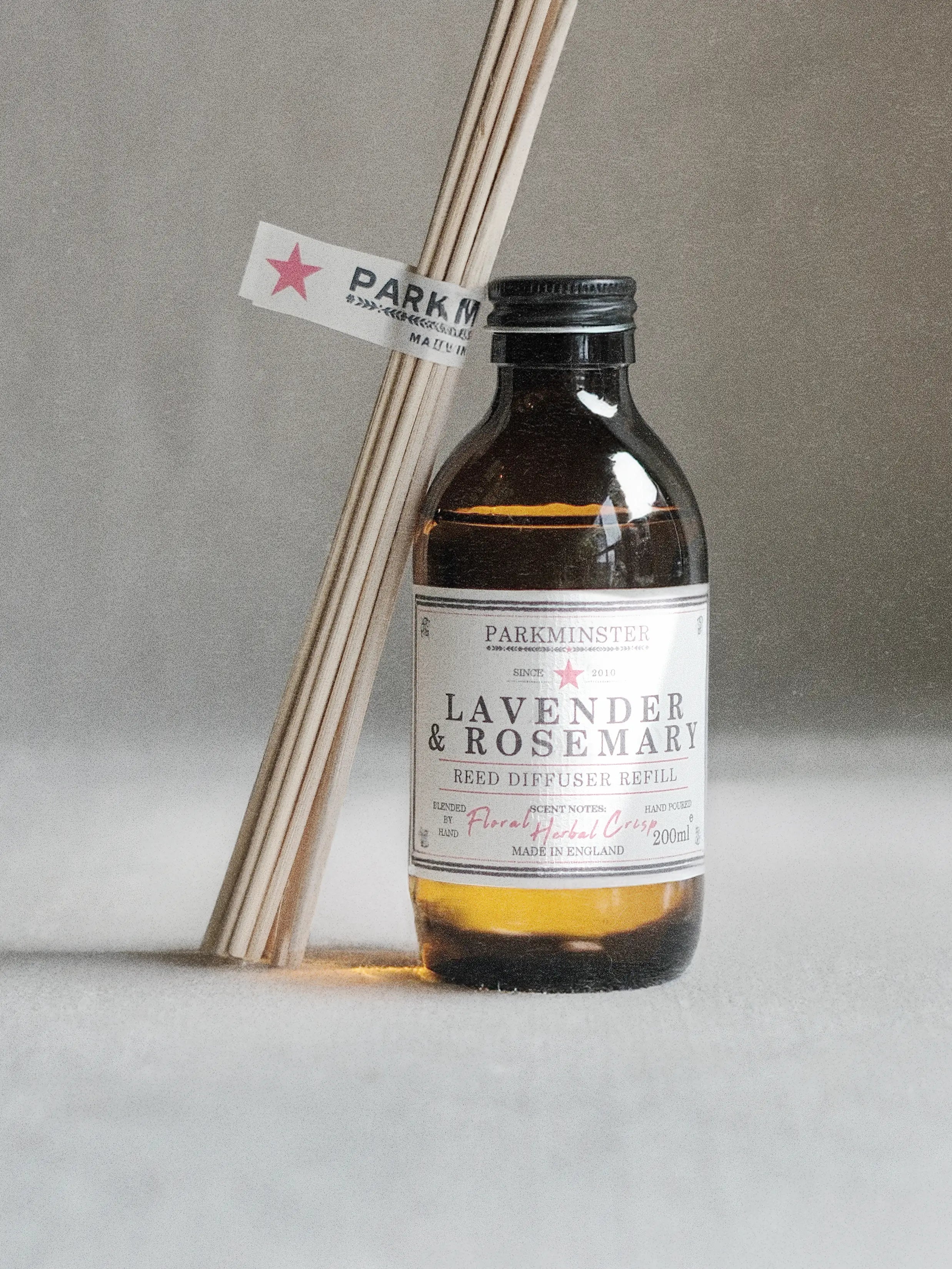 a Lavender and Rosemary reed diffuser refill natural diffuser liquid bottle 200ml with essential oils and 14 Free rattan reeds