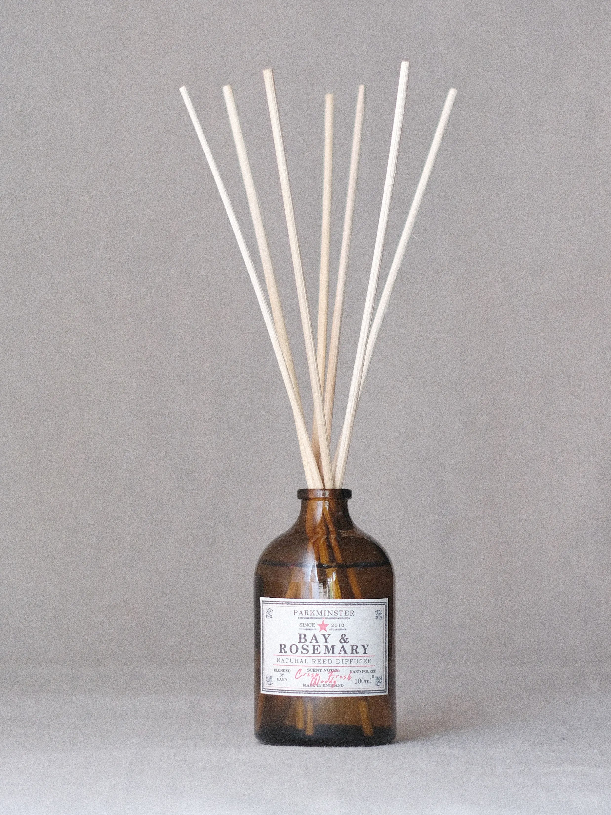 Bay & Rosemary Reed Diffuser by Parkminster, featuring a crisp, fresh, woody fragrance with natural plant-based ingredients.