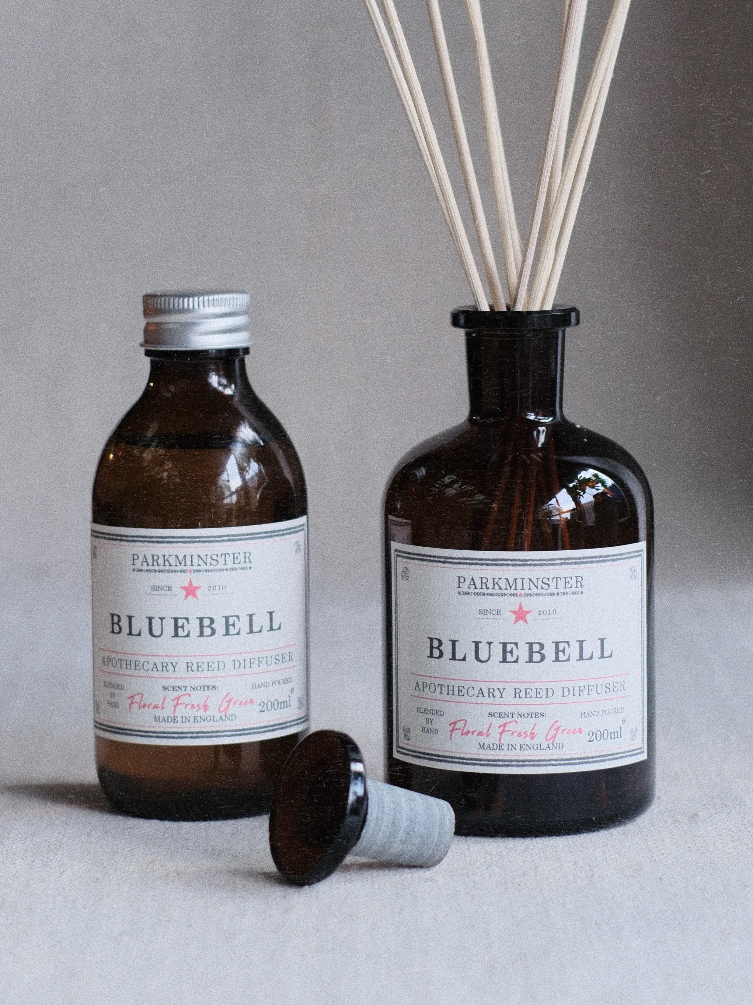 Parkminster Bluebell Apothecary Reed Diffuser – delicate natural floral fragrance of bluebells, hand-blended and made just for you in Cornwall.