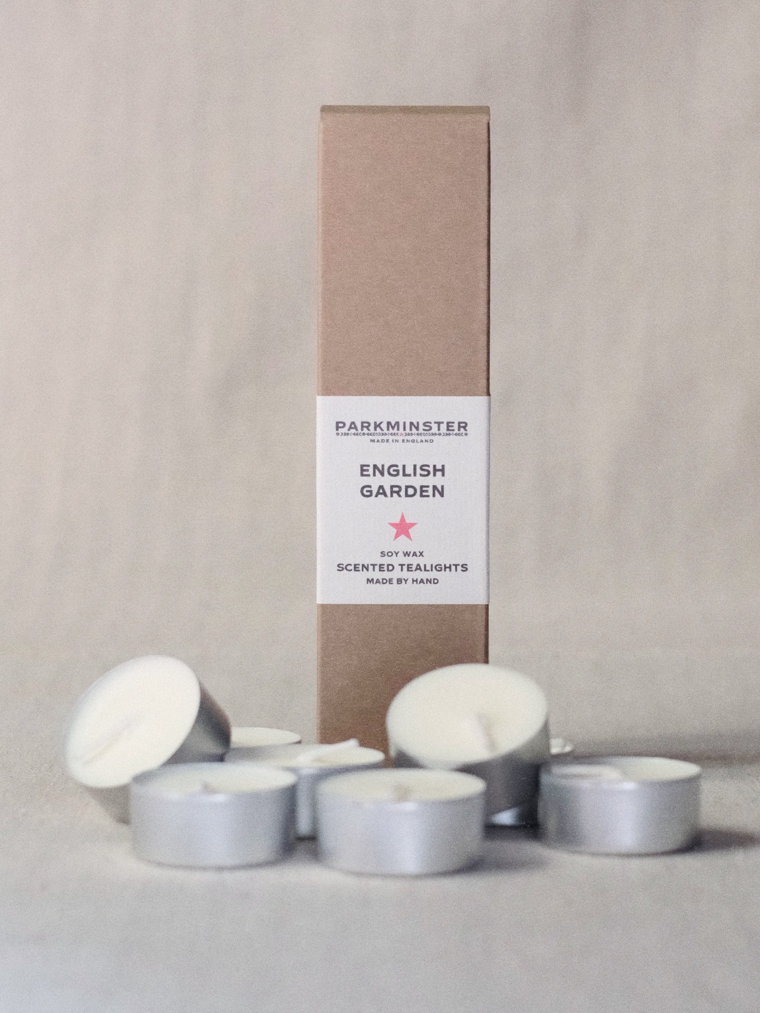 Parkminster English Garden Tealights x8 – lush honeysuckle and jasmine floral scent in plant‑wax tealights handmade in Cornwall.
