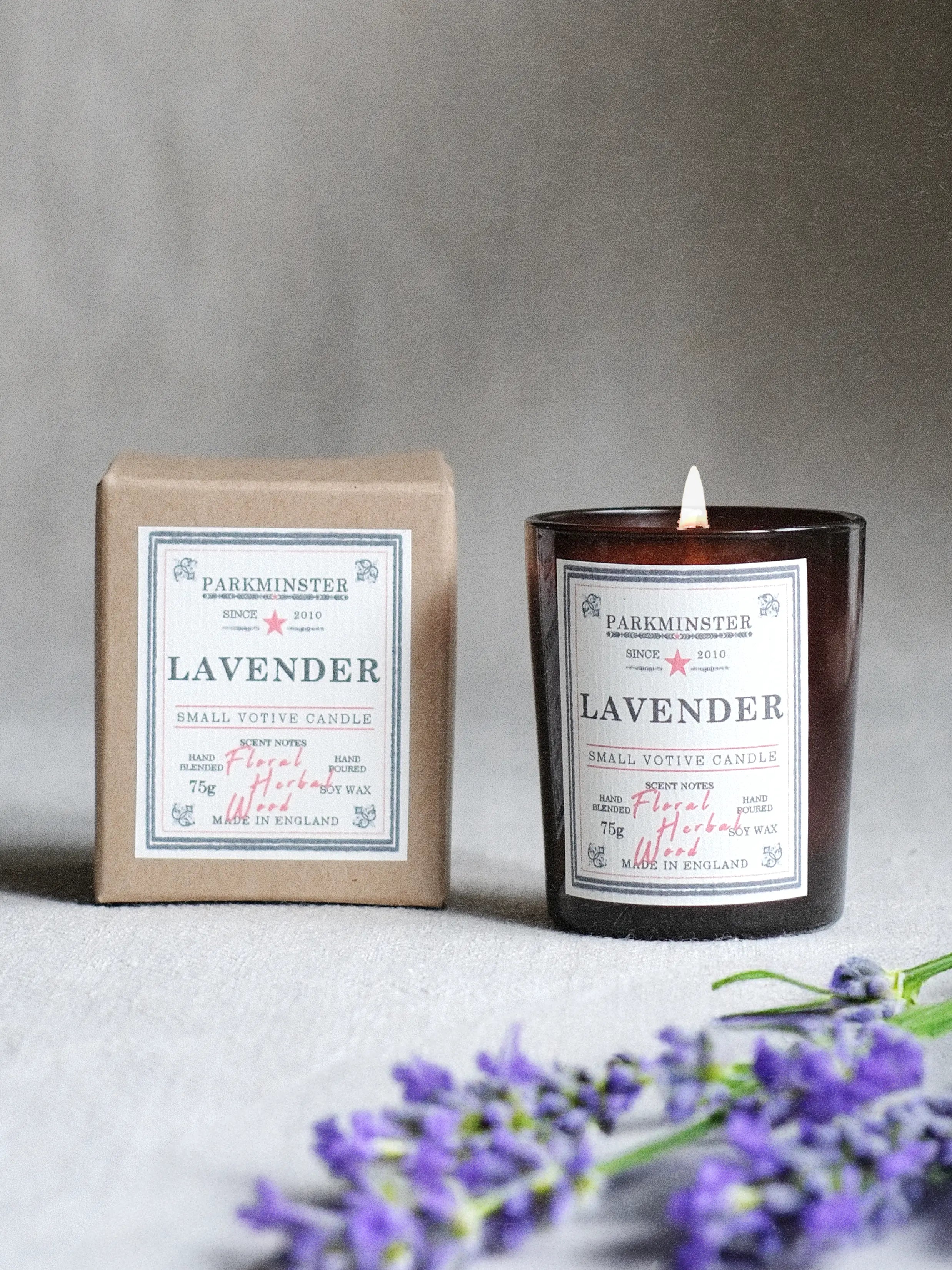 Lavender small votive scented candle made with natural soy wax and calming floral fragrance, perfect for refreshing your home or as a candle gift