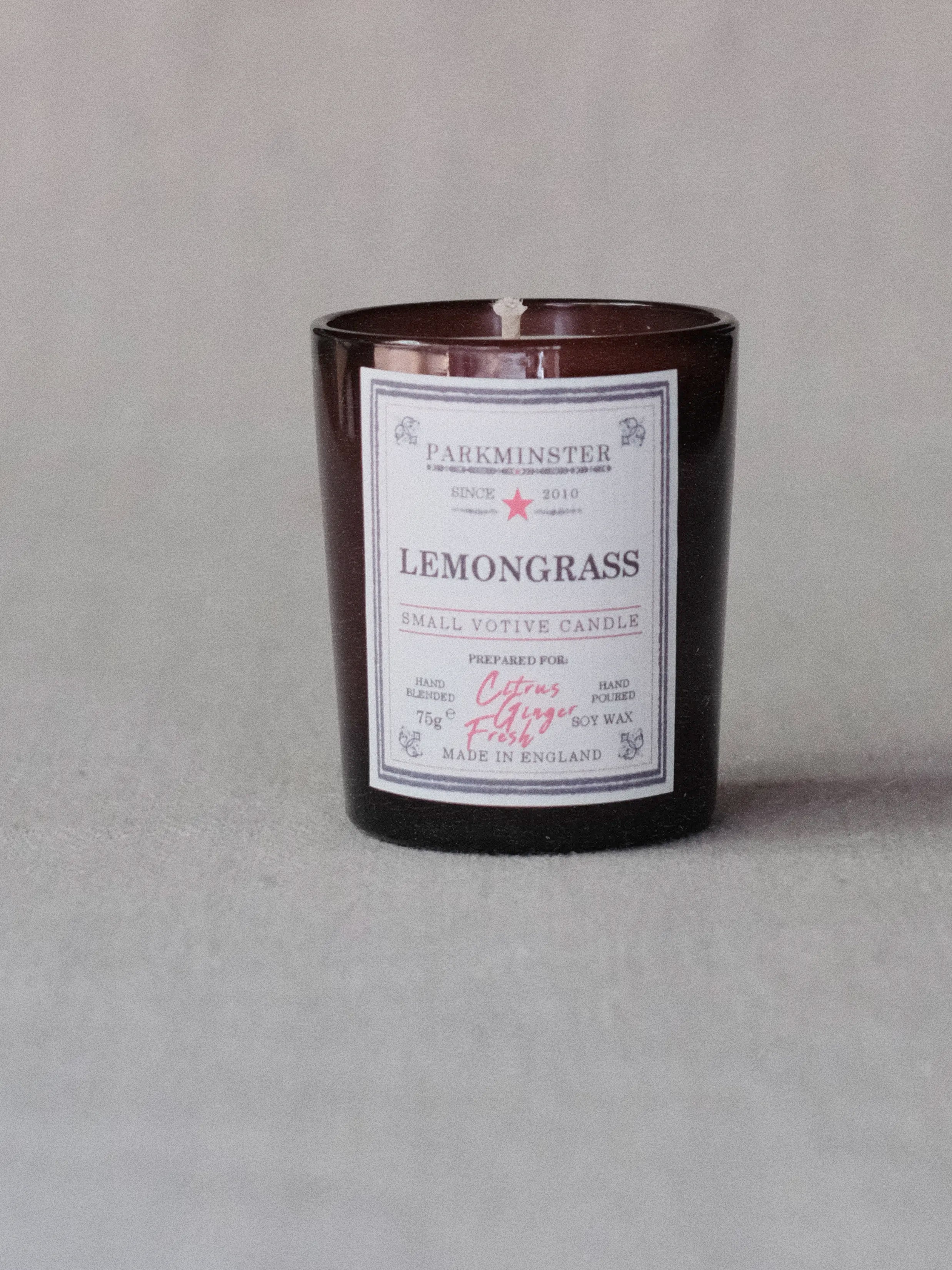 Parkminster Lemongrass votive candle, 75 g – hand-poured using plant-based wax and pure essential oils for a fresh citrus herb fragrance