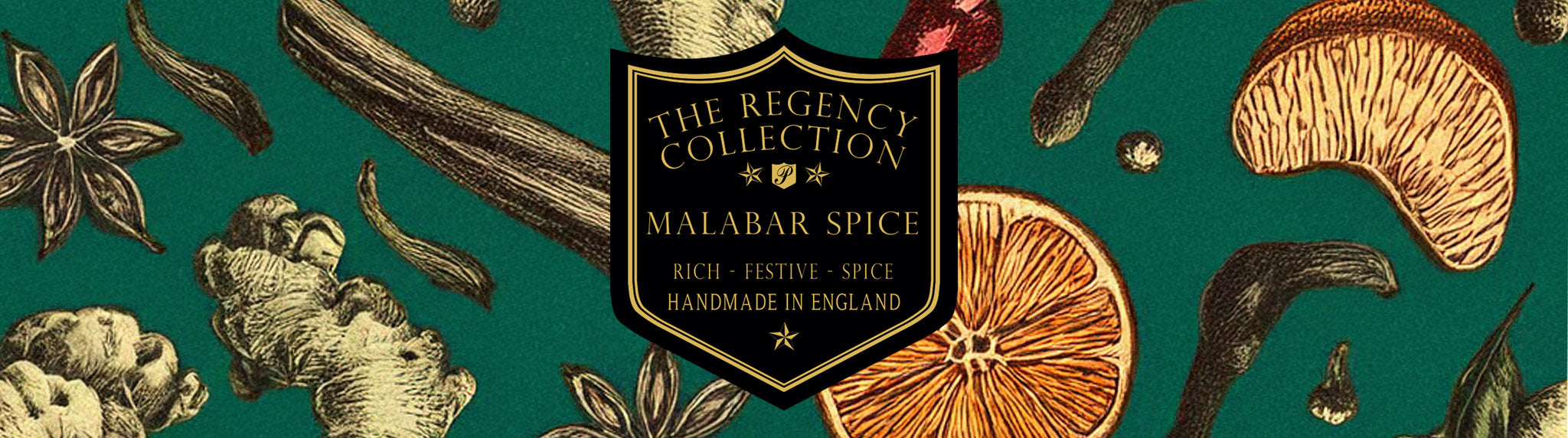 Parkminster Malabar Spice Soy Candle – A rich, festive, spiced fragrance from the Regency Collection, handmade in England with plant-based soy wax.