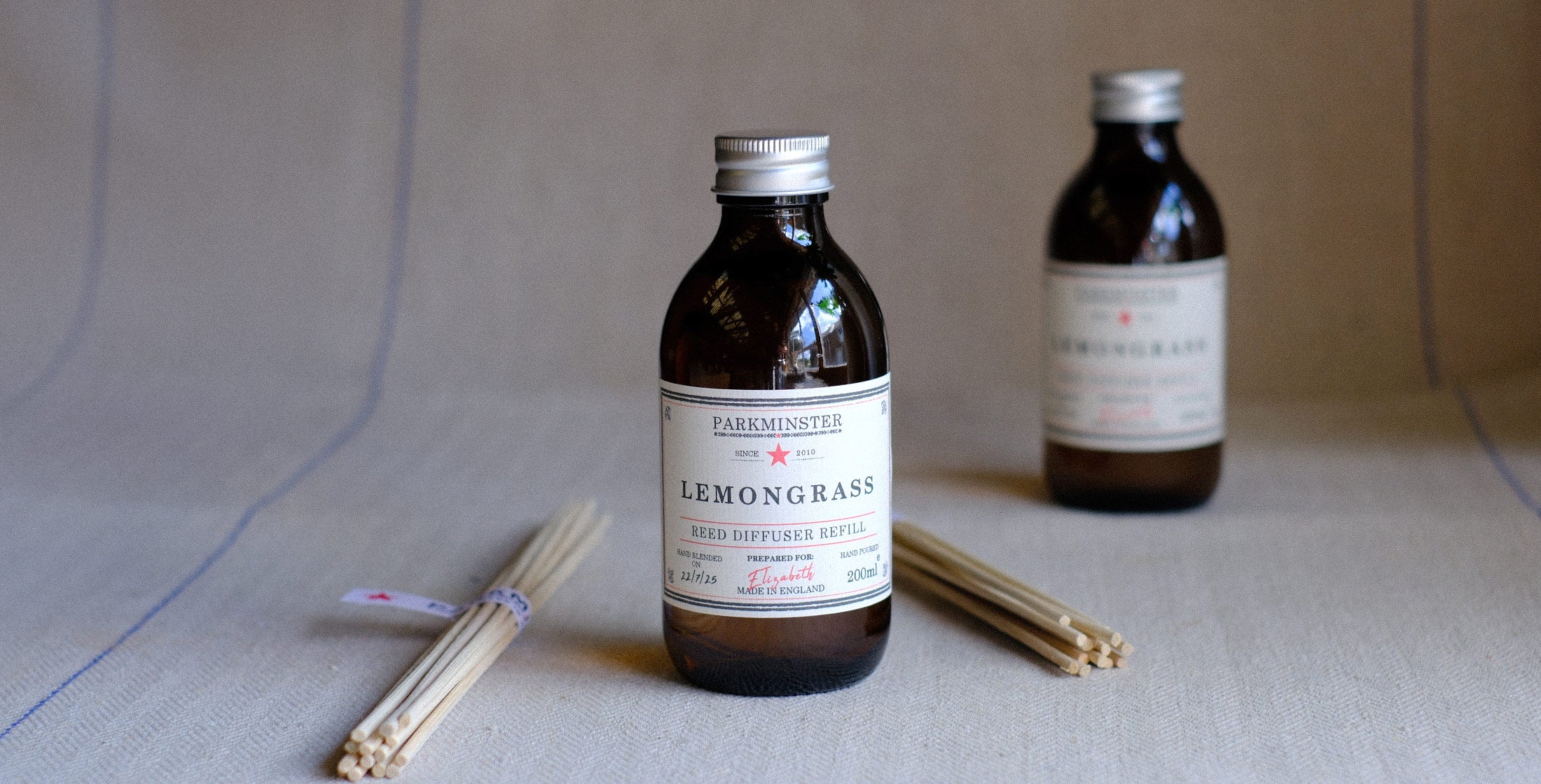 Parkminster Reed Diffuser Refill in new brown glass bottle with refreshed label – part of our apothecary-style rebrand.
