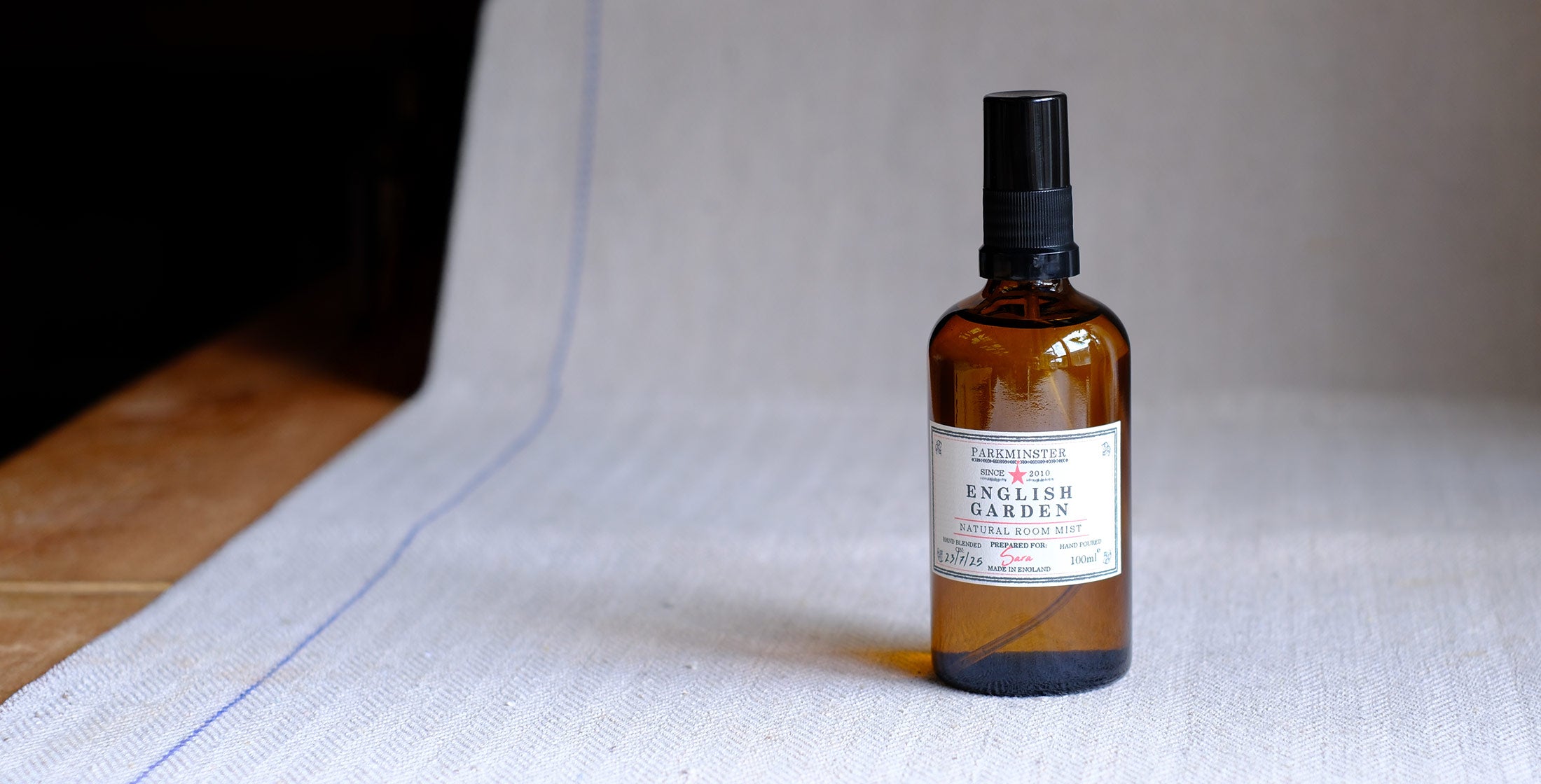 Parkminster 100ml Room Mist in updated brown glass bottle with new label – 100% natural, fresh and authentic fragrance.