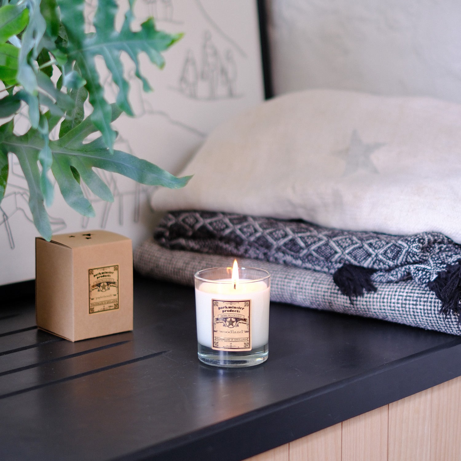 Woodland Scented Votive Candle: Experience earthy, smoky, and woody aromas with this 220g sustainable soy wax candle. Hand-poured in Cornwall by Parkminster, plastic-free and available with packaging-free options.