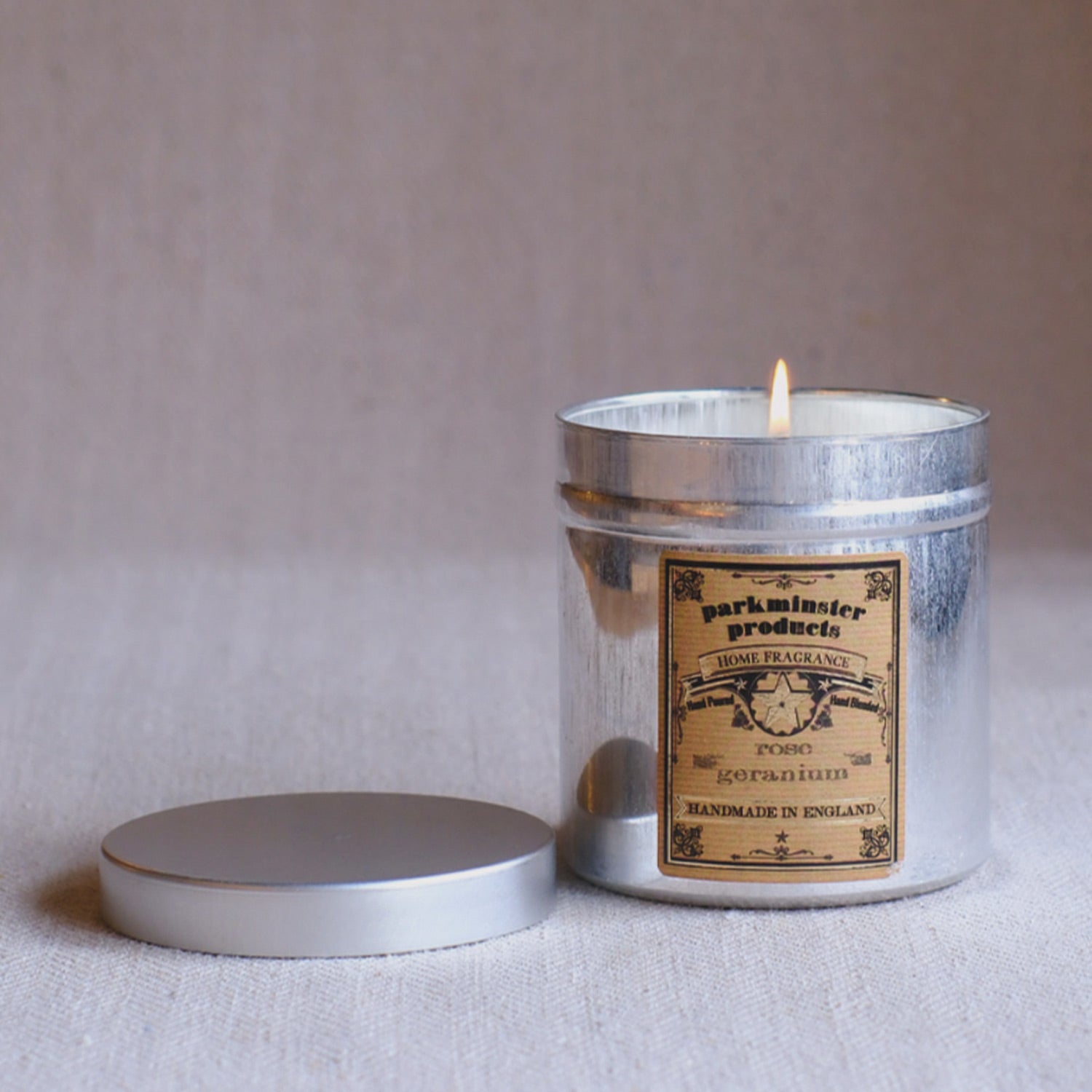 Parkminster Rose Geranium Tin Travel Candle – Floral, Fresh & Sweet Scented Soy Wax Candle with Natural Fragrance & Cotton Wick. Eco-Friendly & Calming