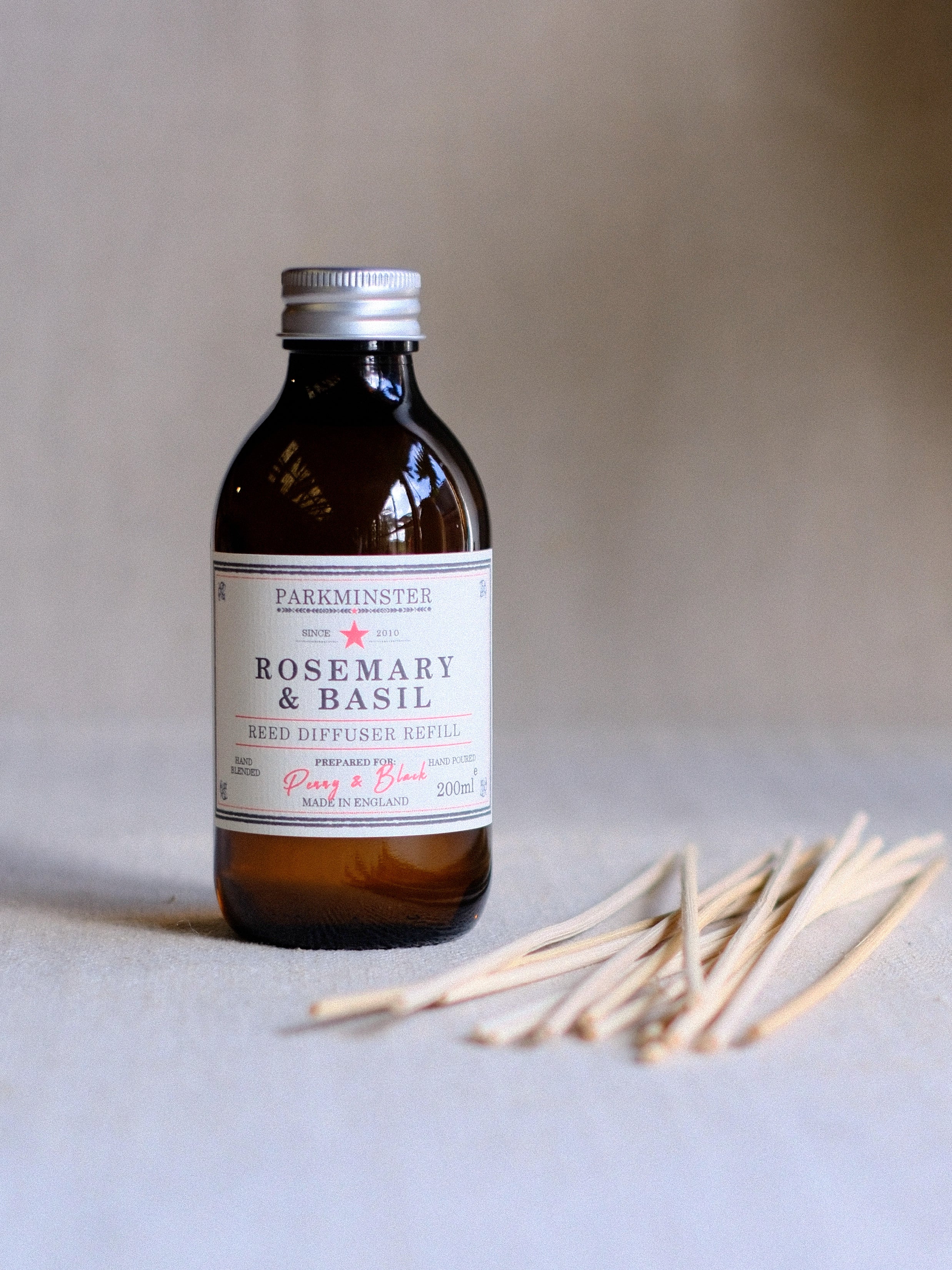 Rosemary & Basil 200ml Reed Diffuser Refill – natural, plant-based home fragrance by Parkminster, fresh and authentic