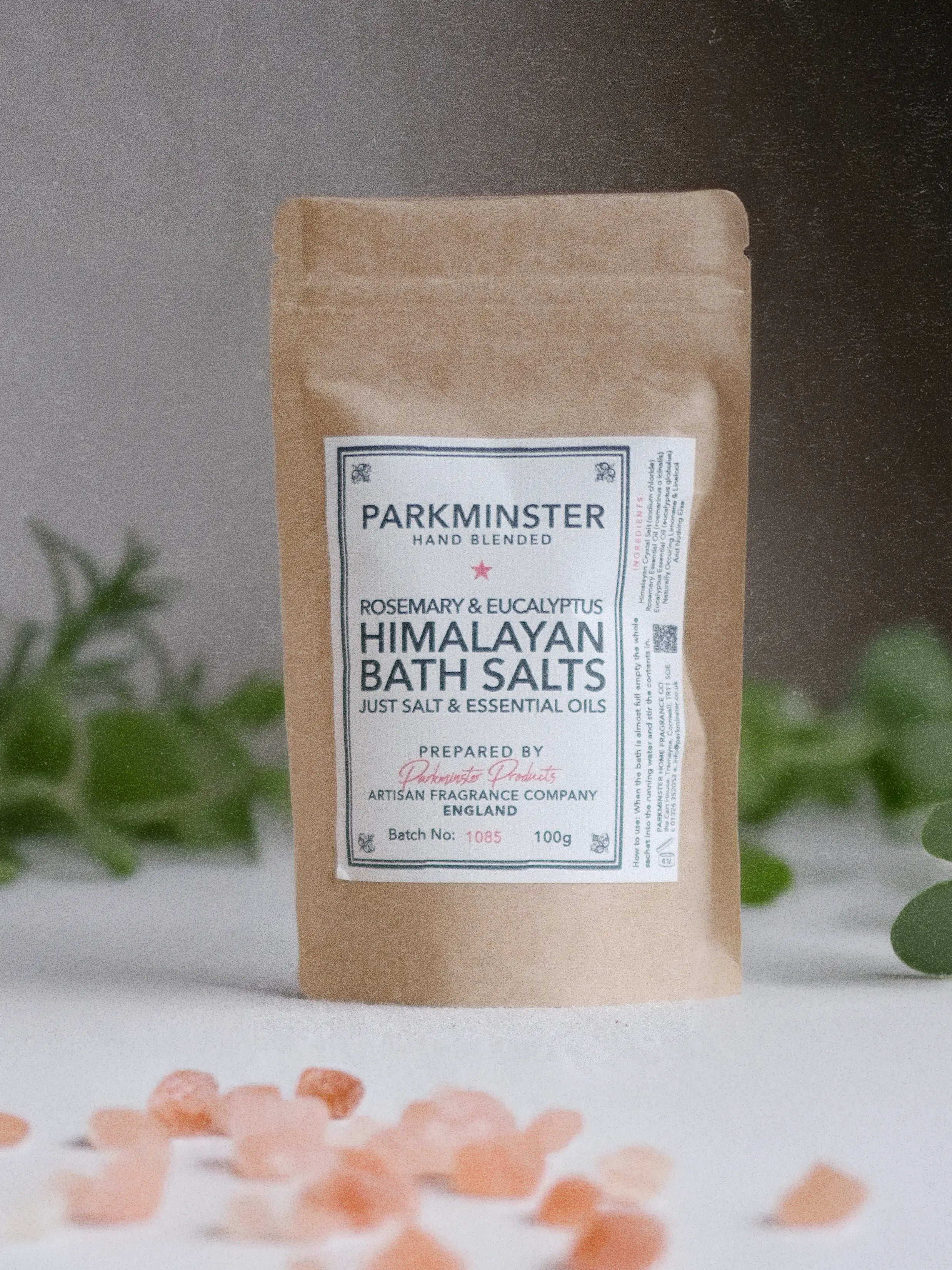 Rosemary & Eucalyptus Bath Salt Sachet 100g in kraft paper pack