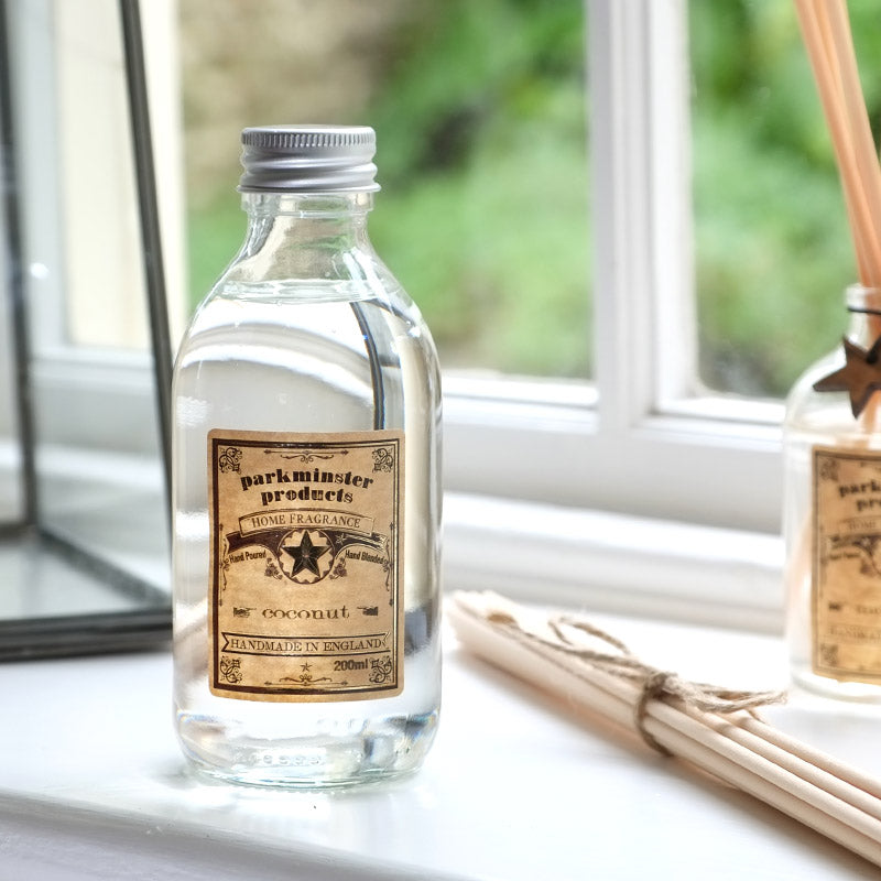 Coconut scented Reed Diffuser Refill 200ml 6.6fl oz By Parkminster Home Fragrance Company Cornwall