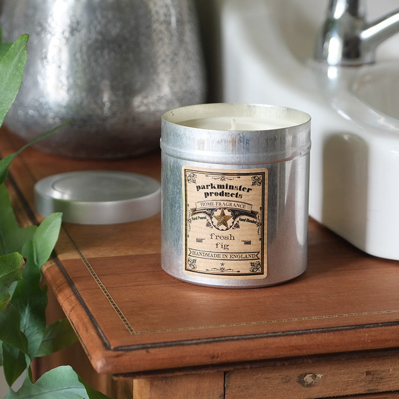 Fresh Fig Scented Tin Candle by Parkminster - 350g 12oz - Beautiful Scents in a stylish aluminium tin which is perfect for reuse or recycling