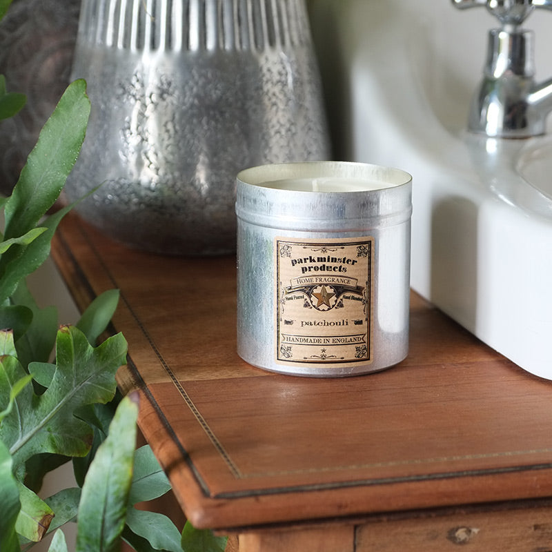 Patchouli Scented Tin Candle by Parkminster - 350g 12oz - Beautiful Scents in a stylish aluminium tin which is perfect for reuse or recycling