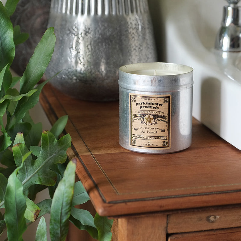 Rosemary & Basil Scented Tin Candle by Parkminster - 350g 12oz - Beautiful Scents in a stylish aluminium tin which is perfect for reuse or recycling