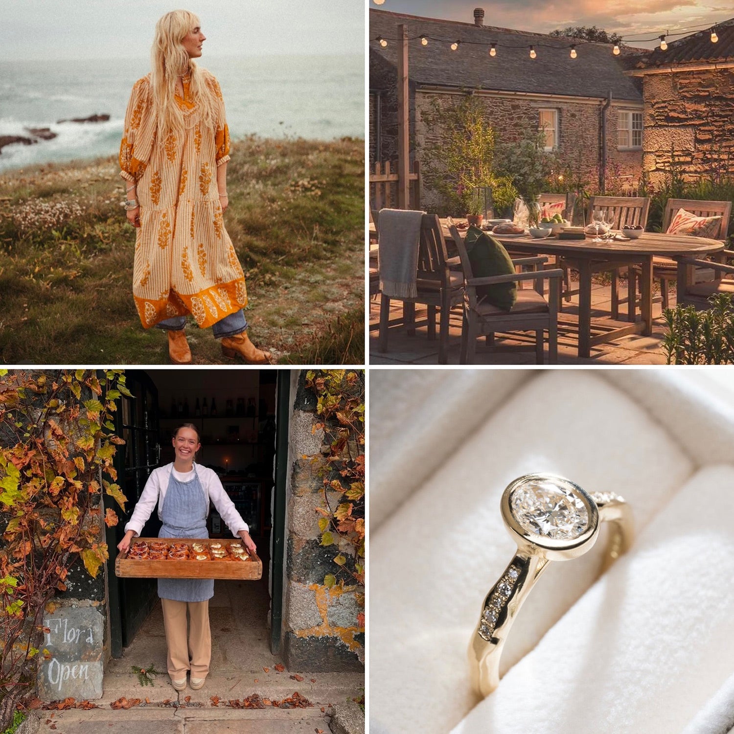 os showcasing four amazing Cornish businesses: Found Treasure Jewellery, Naked Generation Clothing, Flora Café & Restaurant, and Tremayne House Holiday Rentals, all located near Parkminster's fragrance workshop in Cornwall