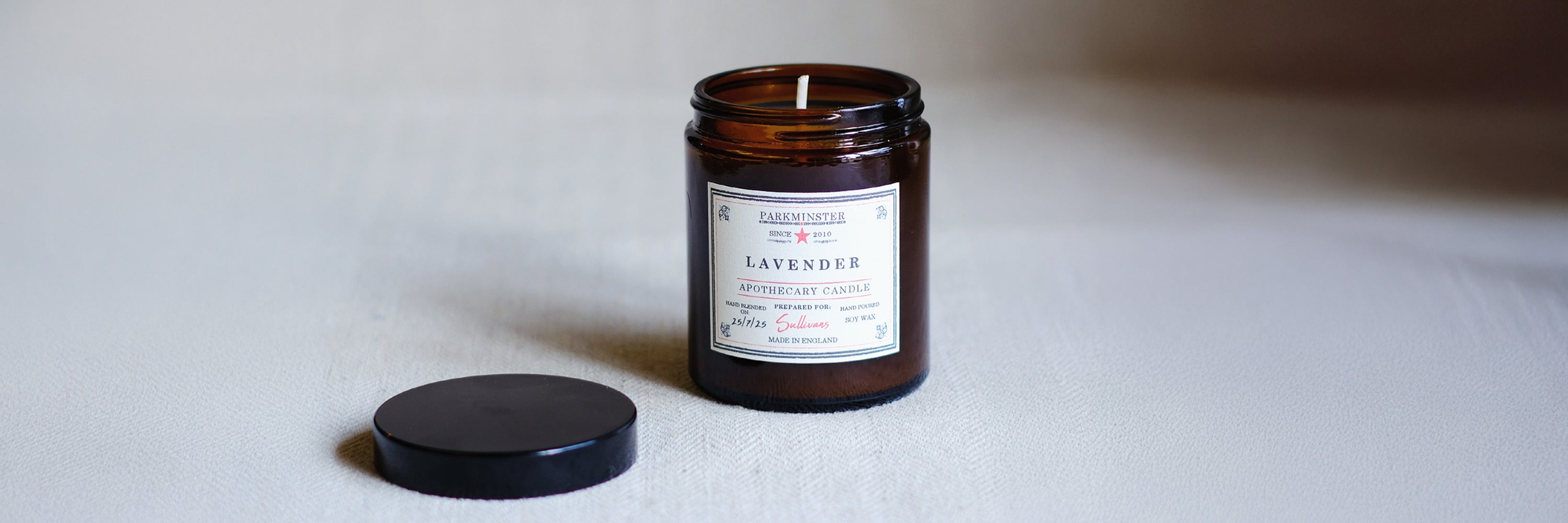 Apothecary jar scented candles in amber glass – natural essential oil candles handmade in England by Parkminster