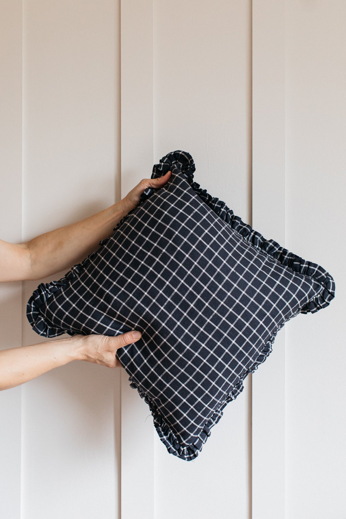 Oli Ruffle Cushion - Midnight Grid - Parkminster Living