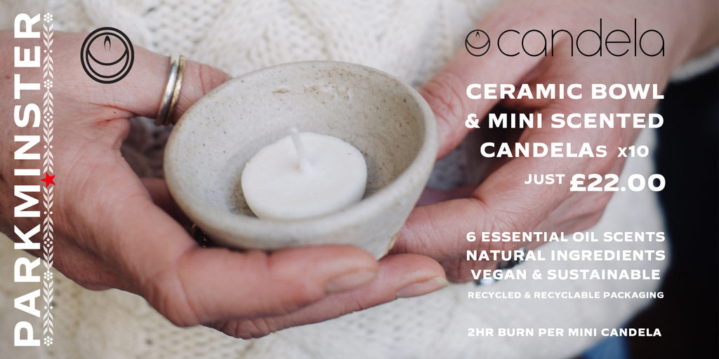 Candela - mini essential oil candles in a hand thrown ceramic bowl - soy wax and natural essential oils make this a powerful little sustainable candle - the ceramic bowls are made in england by real artisan potters not transported across the world