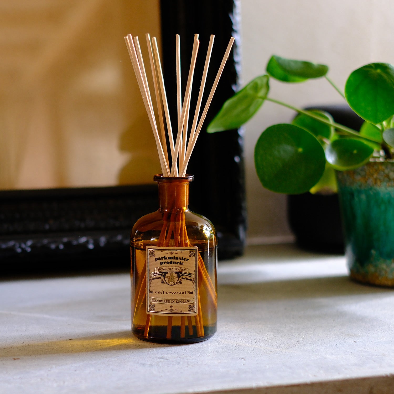 Parkminster Home Fragrance Cedarwood Reed Diffuser, 200ml bottle from the Apothecary Collection, crafted by hand in Cornwall