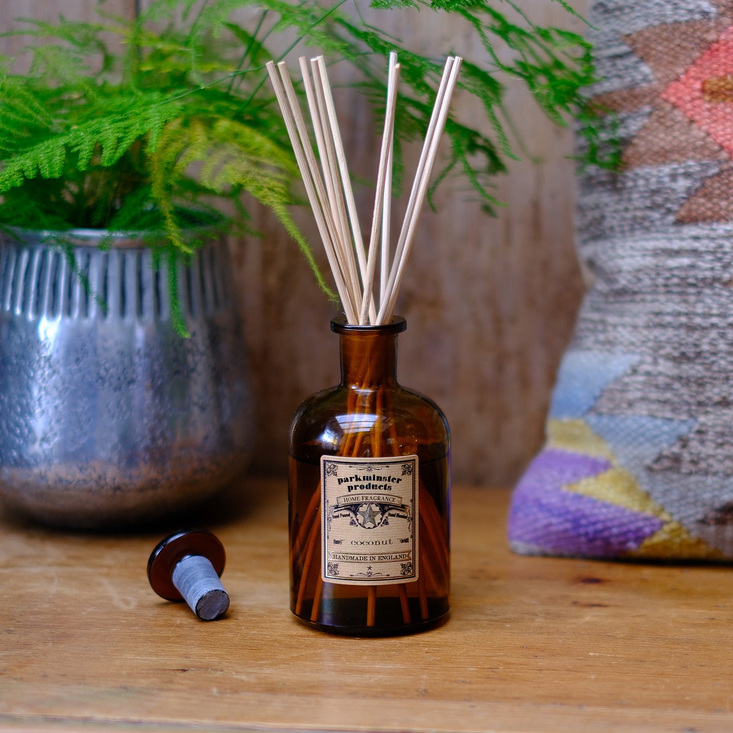 Parkminster Home Fragrance Coconut Reed Diffuser, 200ml bottle with a tropical and sweet scent, part of the Cornwall-made Apothecary Collection