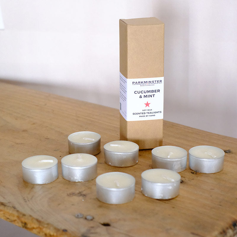 Cucumber & Mint scented SOY Wax Tealights hand poured by Parkminster in Cornwall