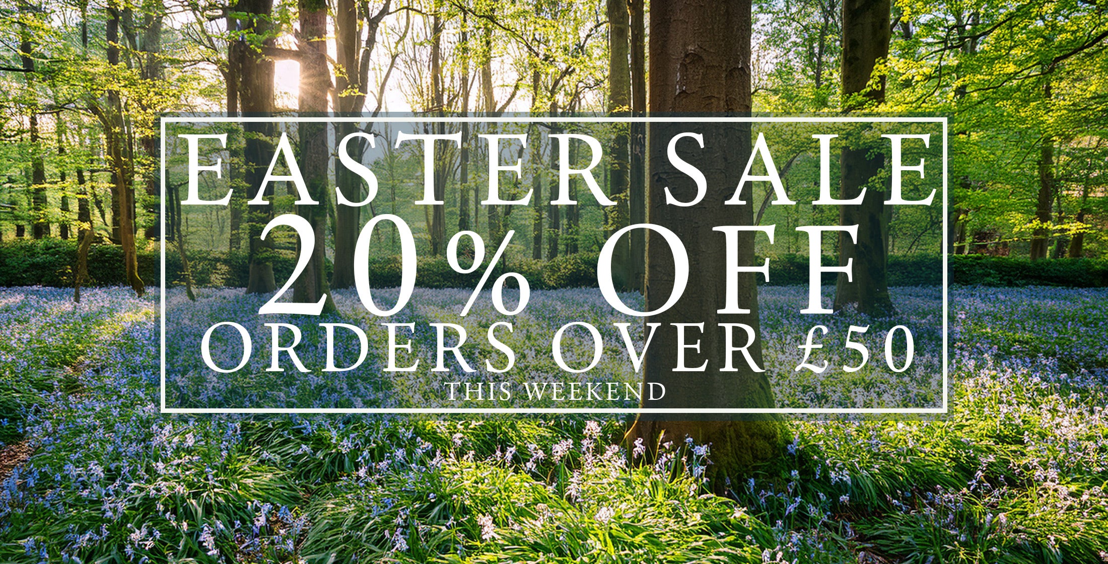 Easter Bank Holiday Sale – 20% off all Parkminster natural home fragrances on orders over £50 this weekend only.