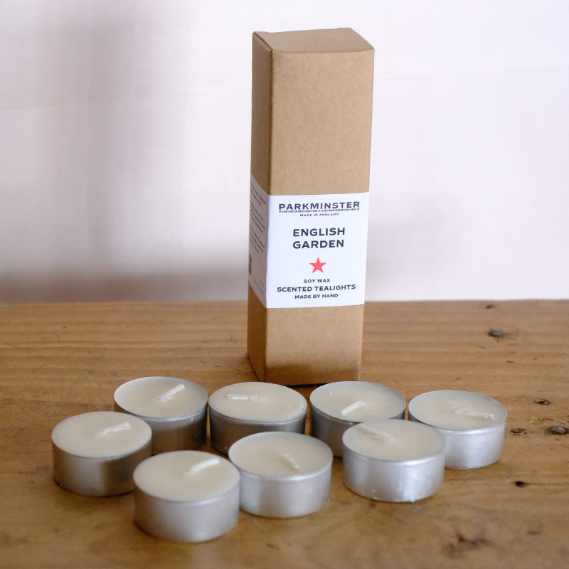 English Garden scented soy wax tealight candles hand poured in Cornwall by Parkminster home fragrance company