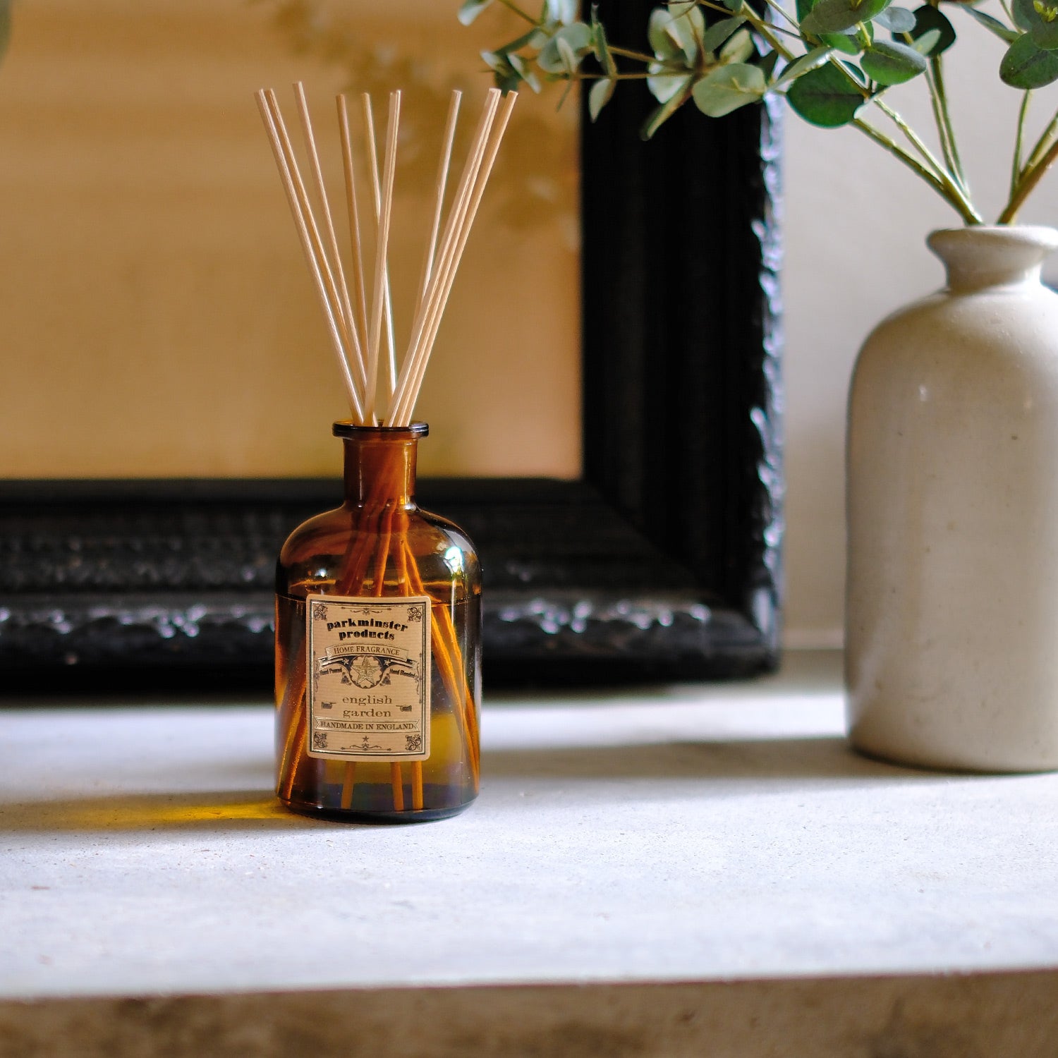 Experience the English Garden Reed Diffuser from Parkminster, 200ml scent reminiscent of a flower-filled English cottage garden, part of the Apothecary Collection, made in Cornwall