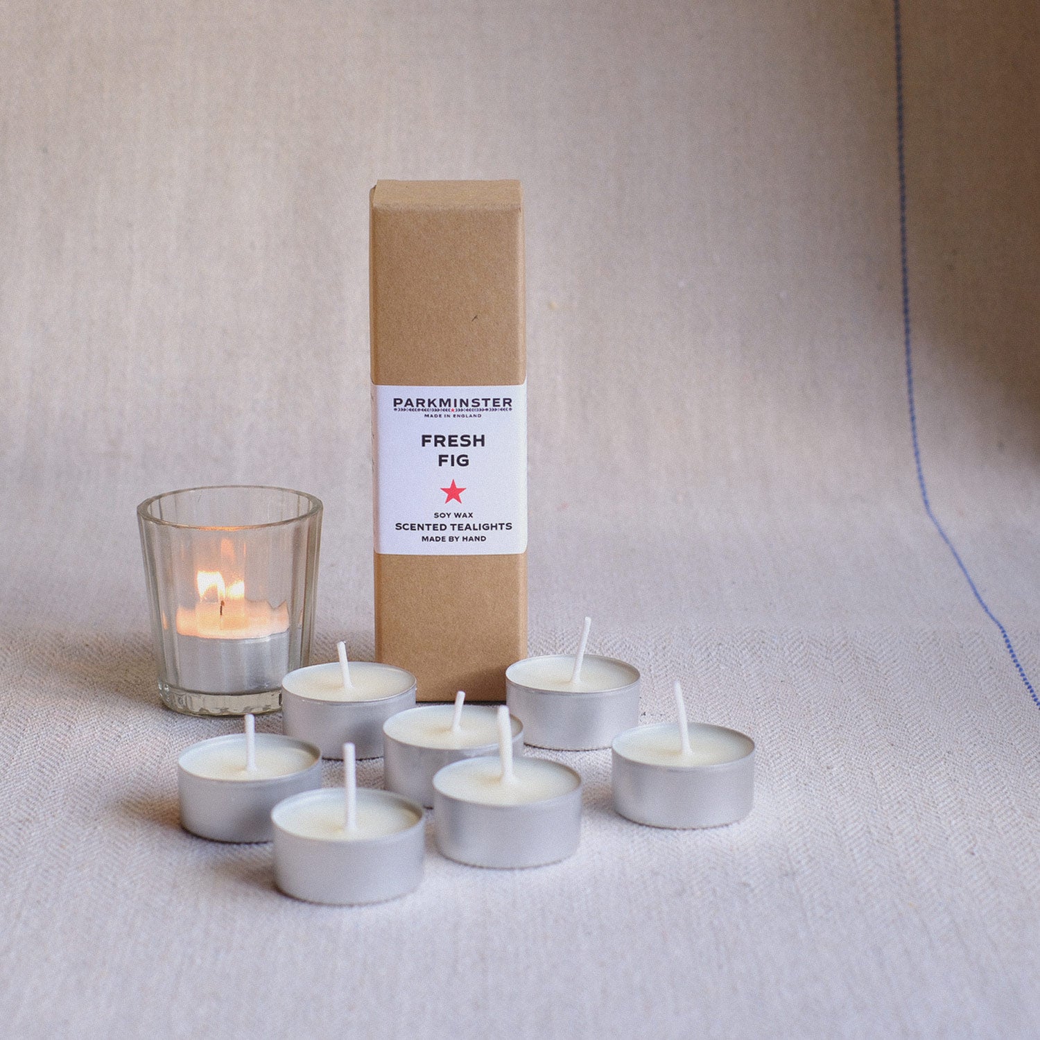 Fresh Fig scented soy wax tealight candles by Parkminster Home Fragrance Co, hand-poured in Cornwall, eco-friendly and beautifully crafted for a warm, natural home fragrance experience.