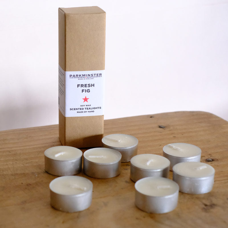 Fresh Fig scented soy wax teallight candles hand poured in Cornwall by Parkminster Home Fragrance Co