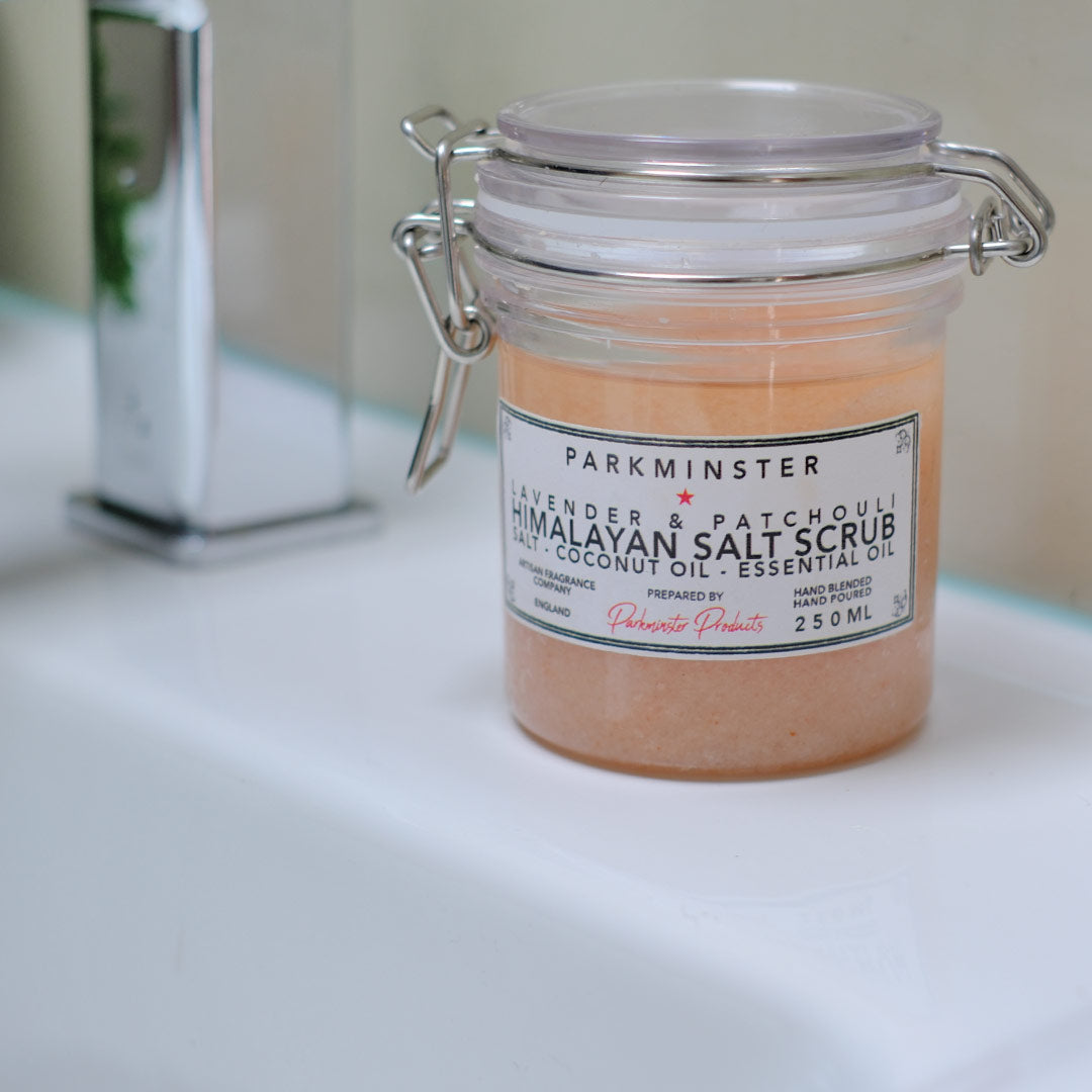 Himalayan Body Salt Scrub Jar- 250ml - Natural & Paraben Free - Parkminster - Beautifully Scented Candles & Reed Diffusers for the Home made in Cornwall