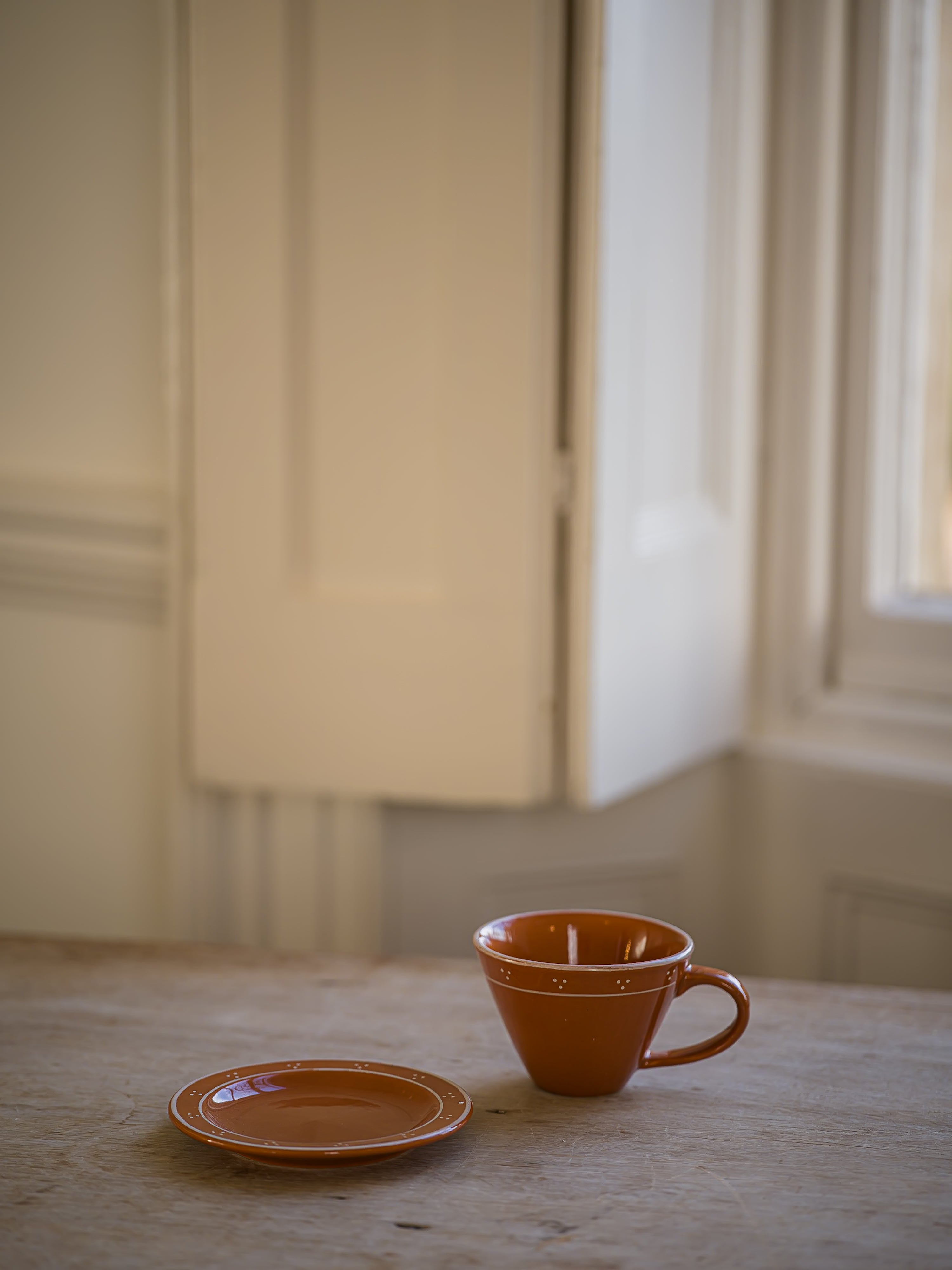 The Breakfast Collection Tea Cup & Plate - Terracotta curated home decor piece by Parkminster Living