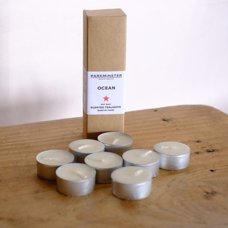 Ocean scented soy wax tealight candles hand poured in Cornwall by Parkminster Home Fragrance Company