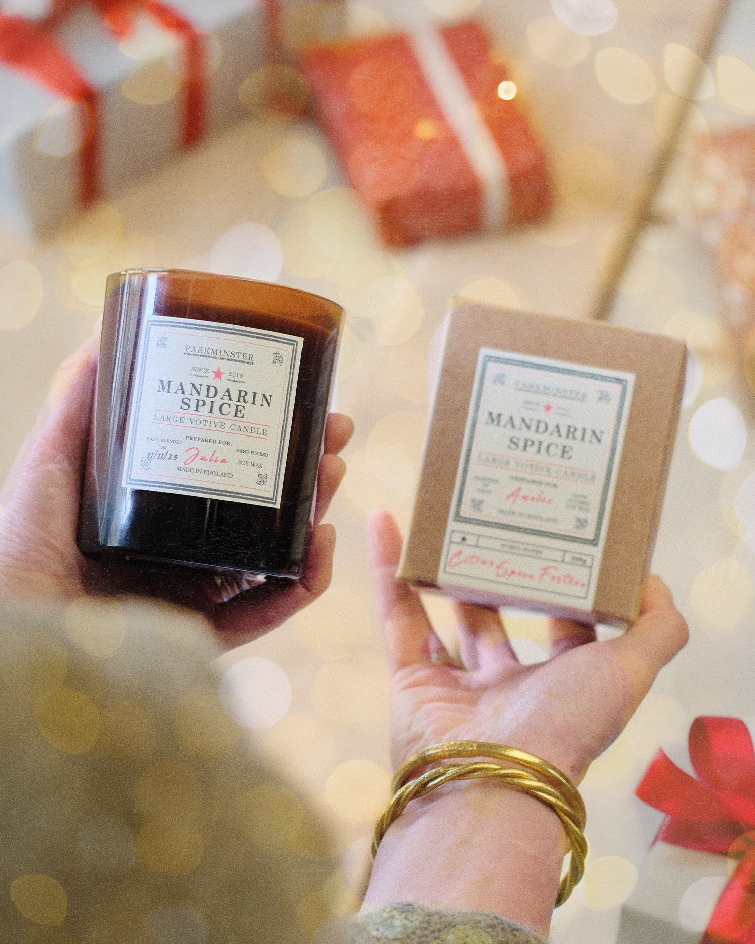 Festive Christmas morning scene with Parkminster scented candles – natural, hand-poured soy wax candles that make perfect Christmas gifts for family and friends.